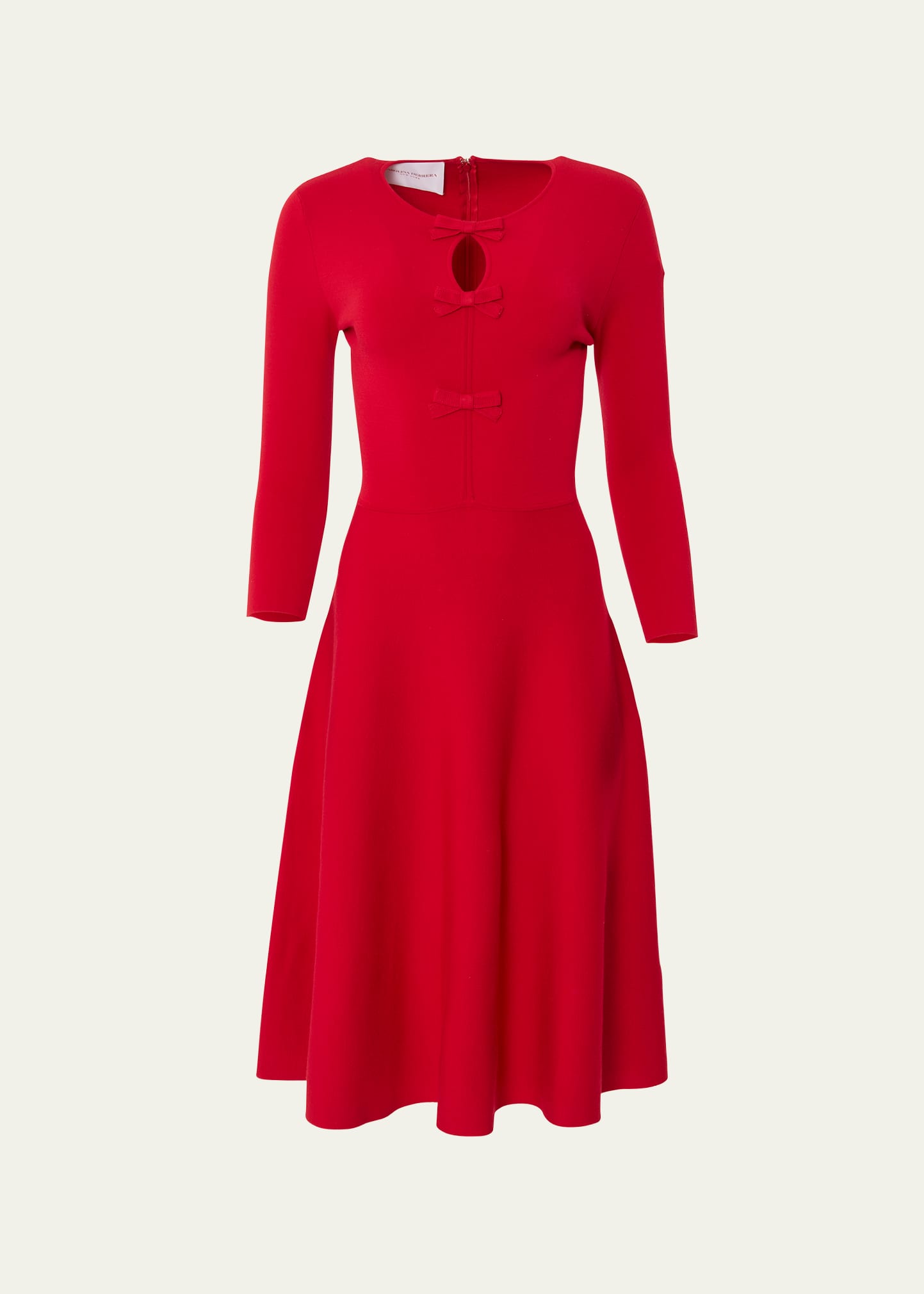 Shop Carolina Herrera Knit Midi Dress With Bow Detail In Crimson