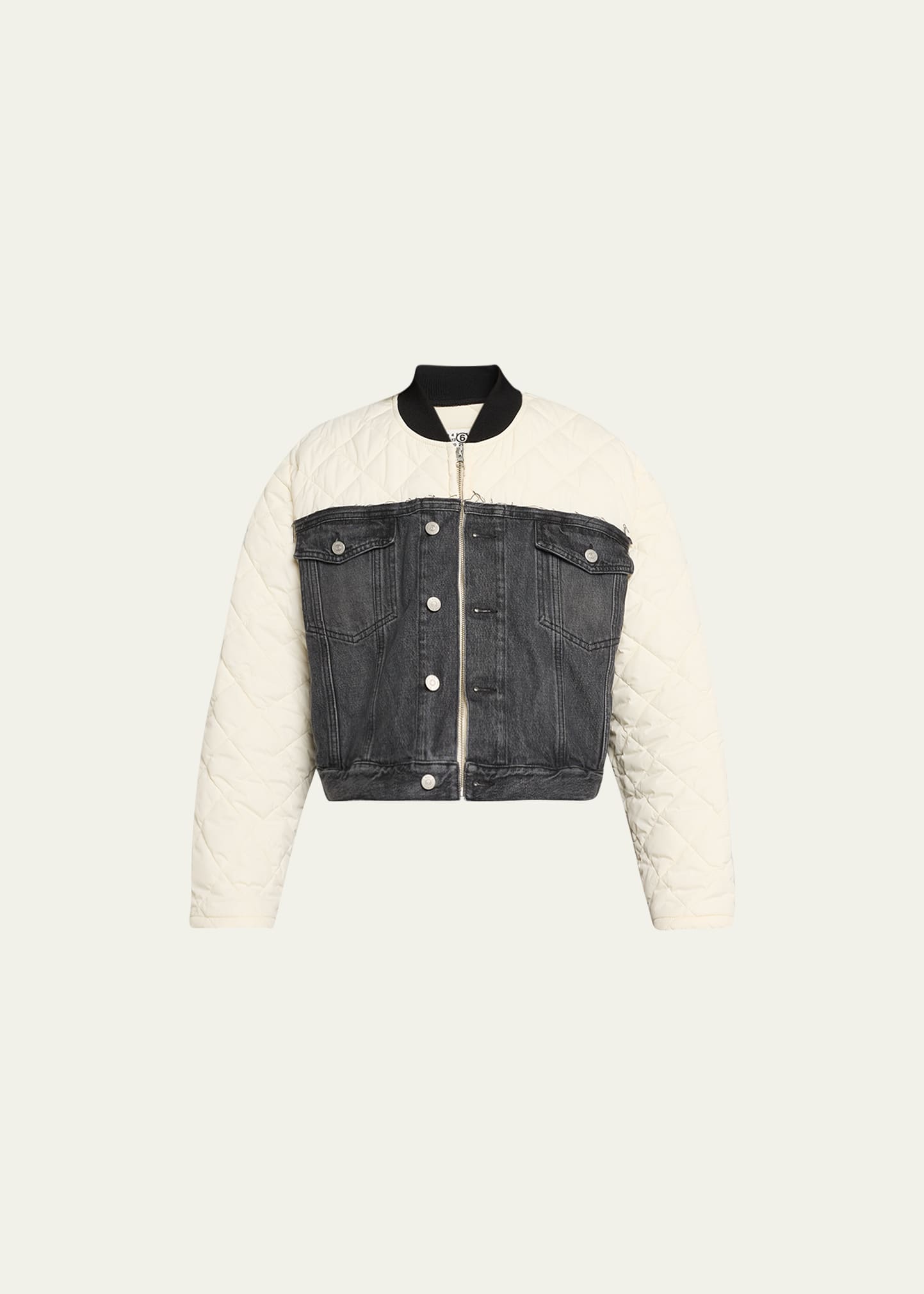 Shop Mm6 Maison Margiela Quilted Denim Sports Jacket In Off White/grey