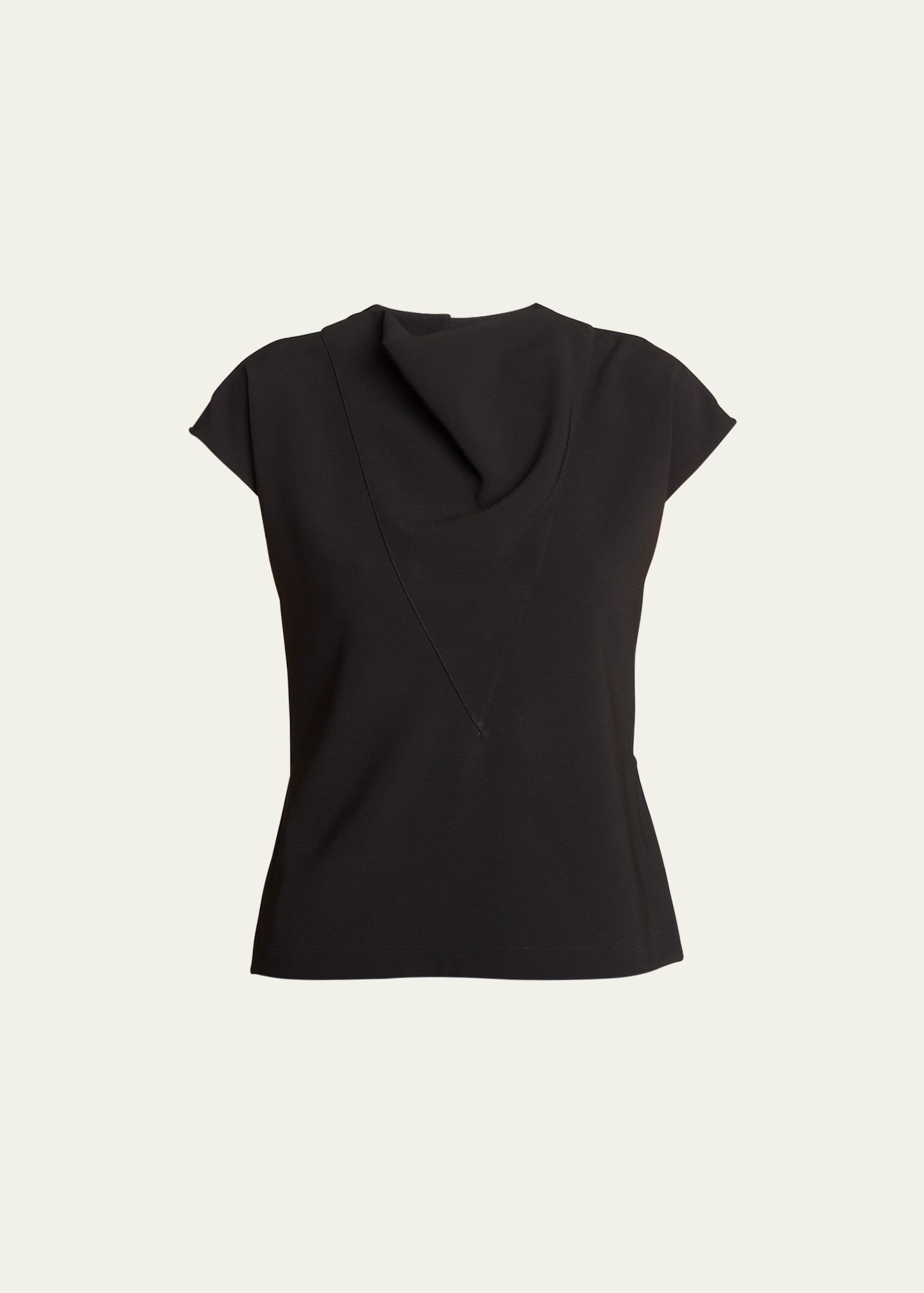 Proenza Schouler Cowl-neck Short-sleeve Matte Crepe Top In Black