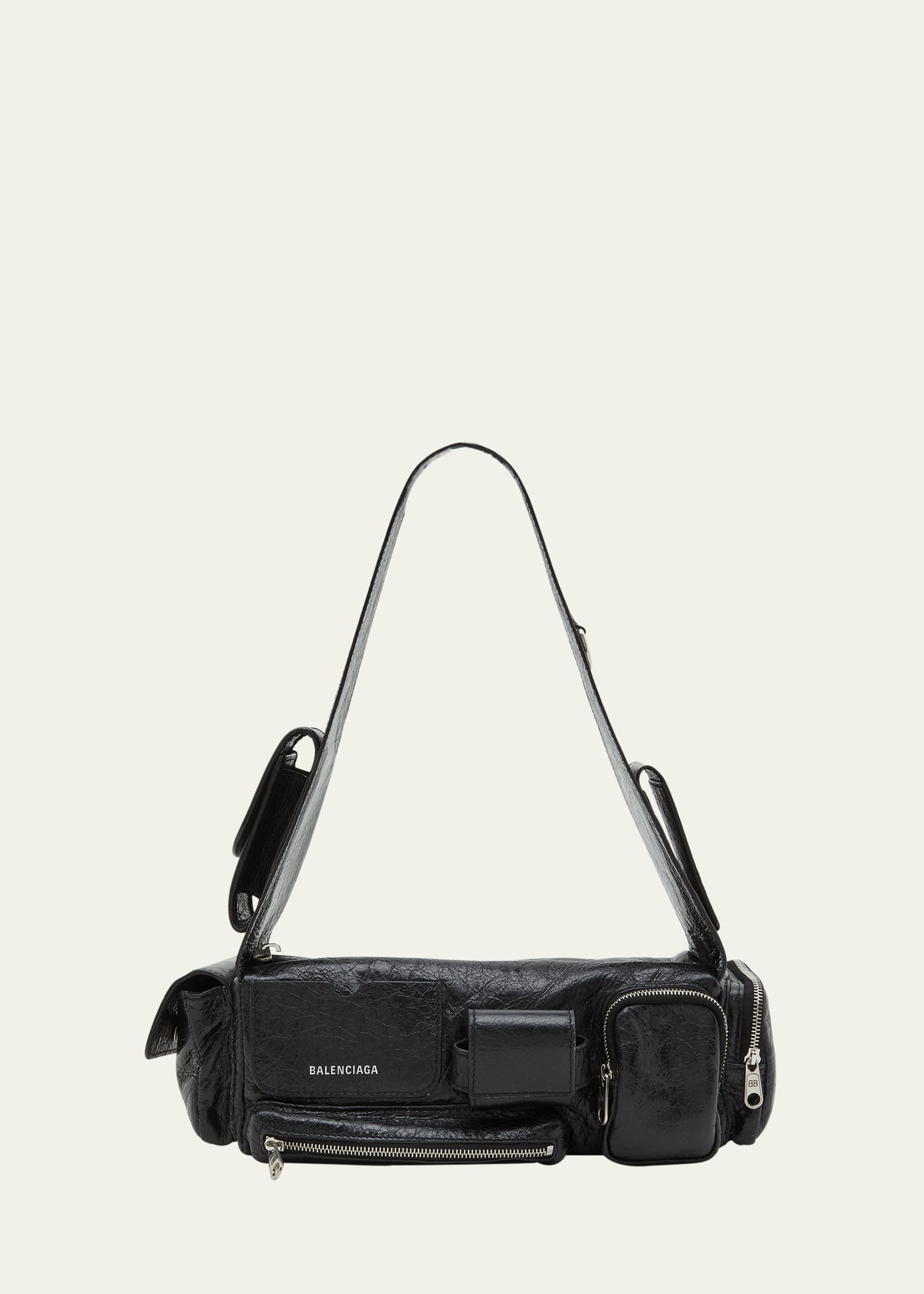 Shop Balenciaga Superbusy Xs Sling Leather Shoulder Bag In 1000 Black