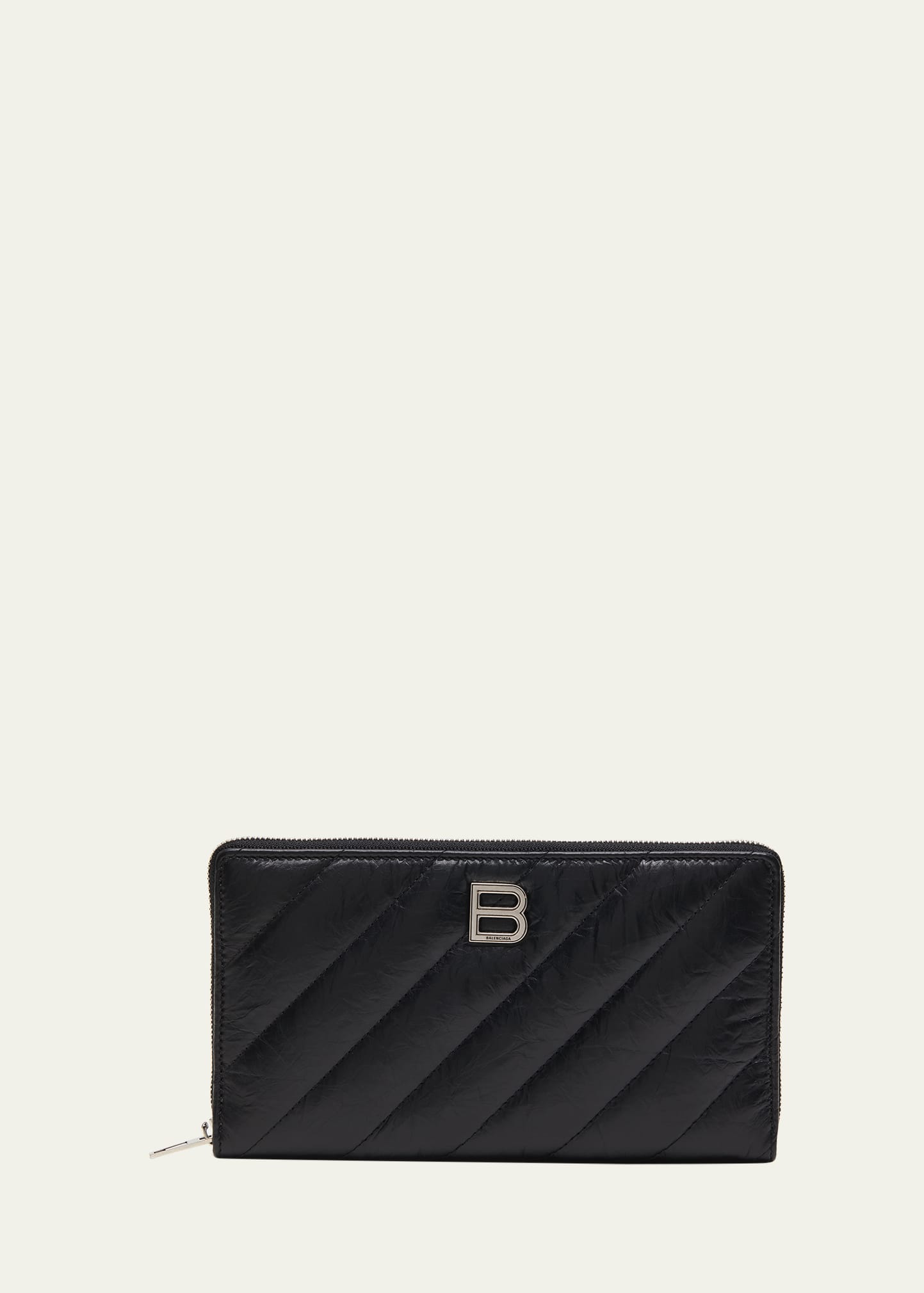 Balenciaga Crush Zip Quilted Continental Wallet In 1000 Black