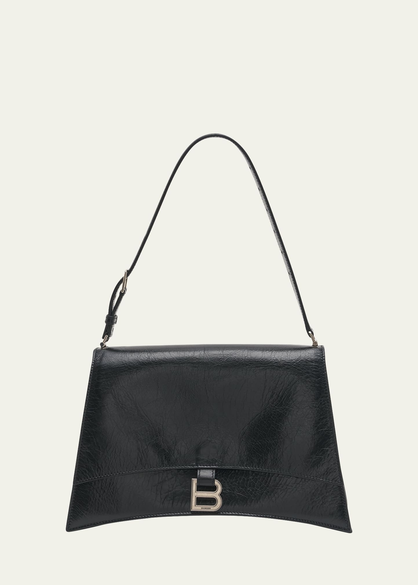 Shop Balenciaga Crush Medium Sling Leather Shoulder Bag In 1000 Black