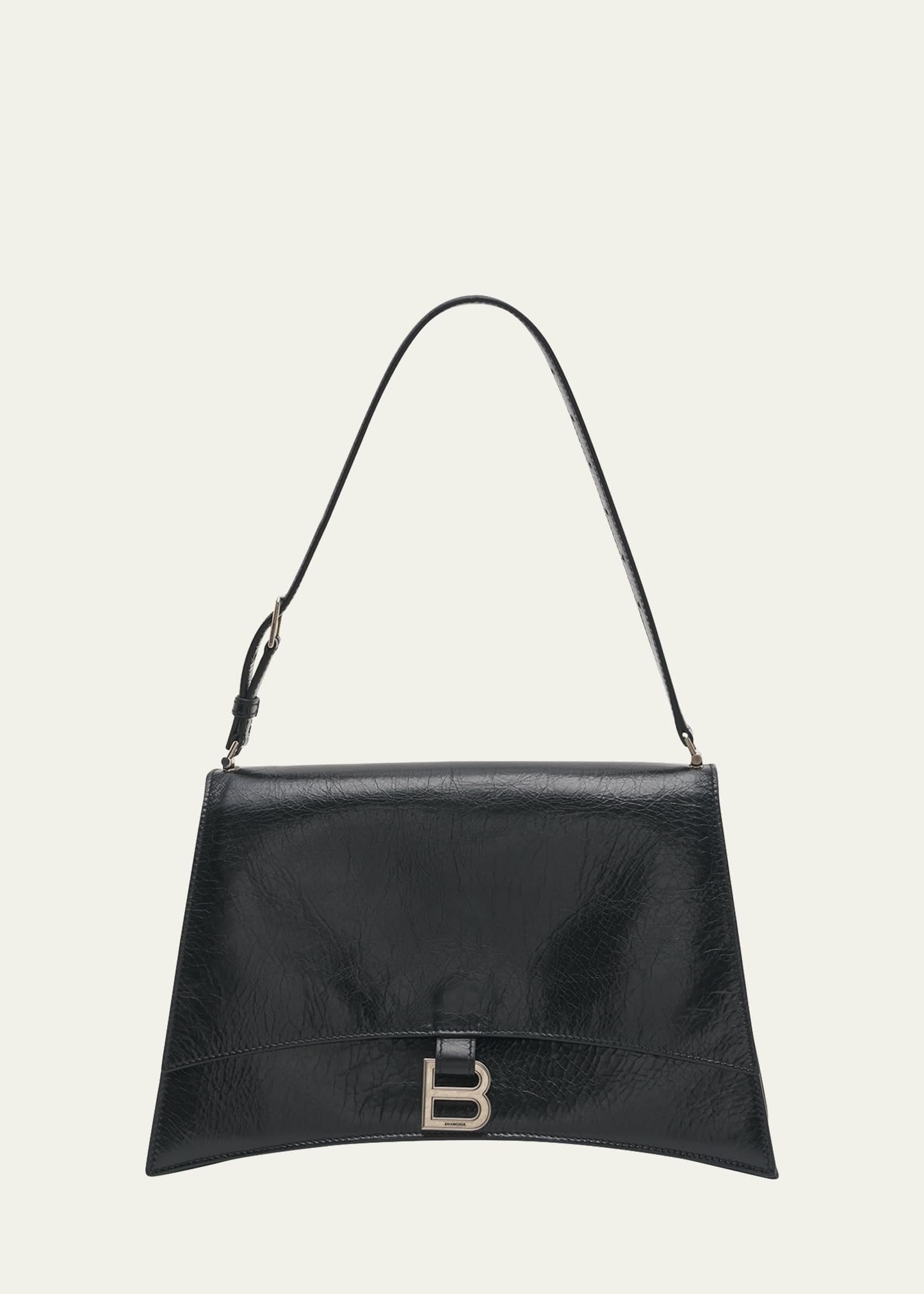 Balenciaga Crush Medium Sling Leather Shoulder Bag In 1000 Black