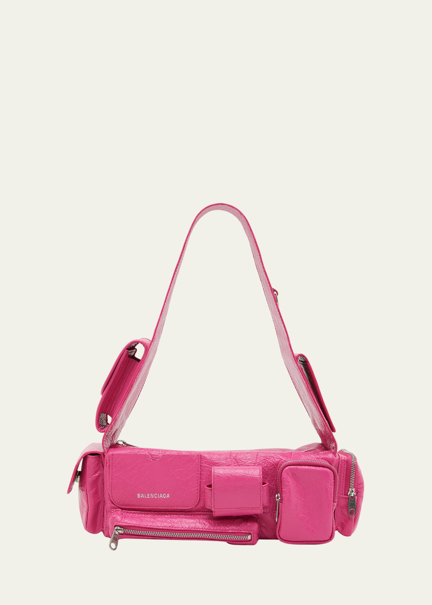 Shop Balenciaga Superbusy Xs Sling Zip Shoulder Bag In 5639 Bright Pink
