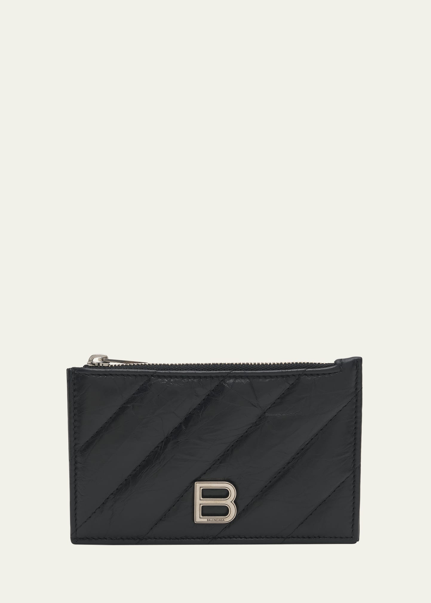 Balenciaga Crush Quilted Leather Card Holder In 1000 Black