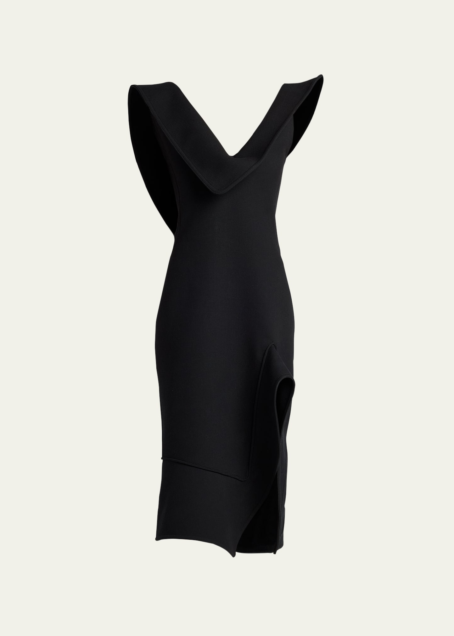 Shop Bottega Veneta Structured Side-slit Double Melange Midi Dress In Nero