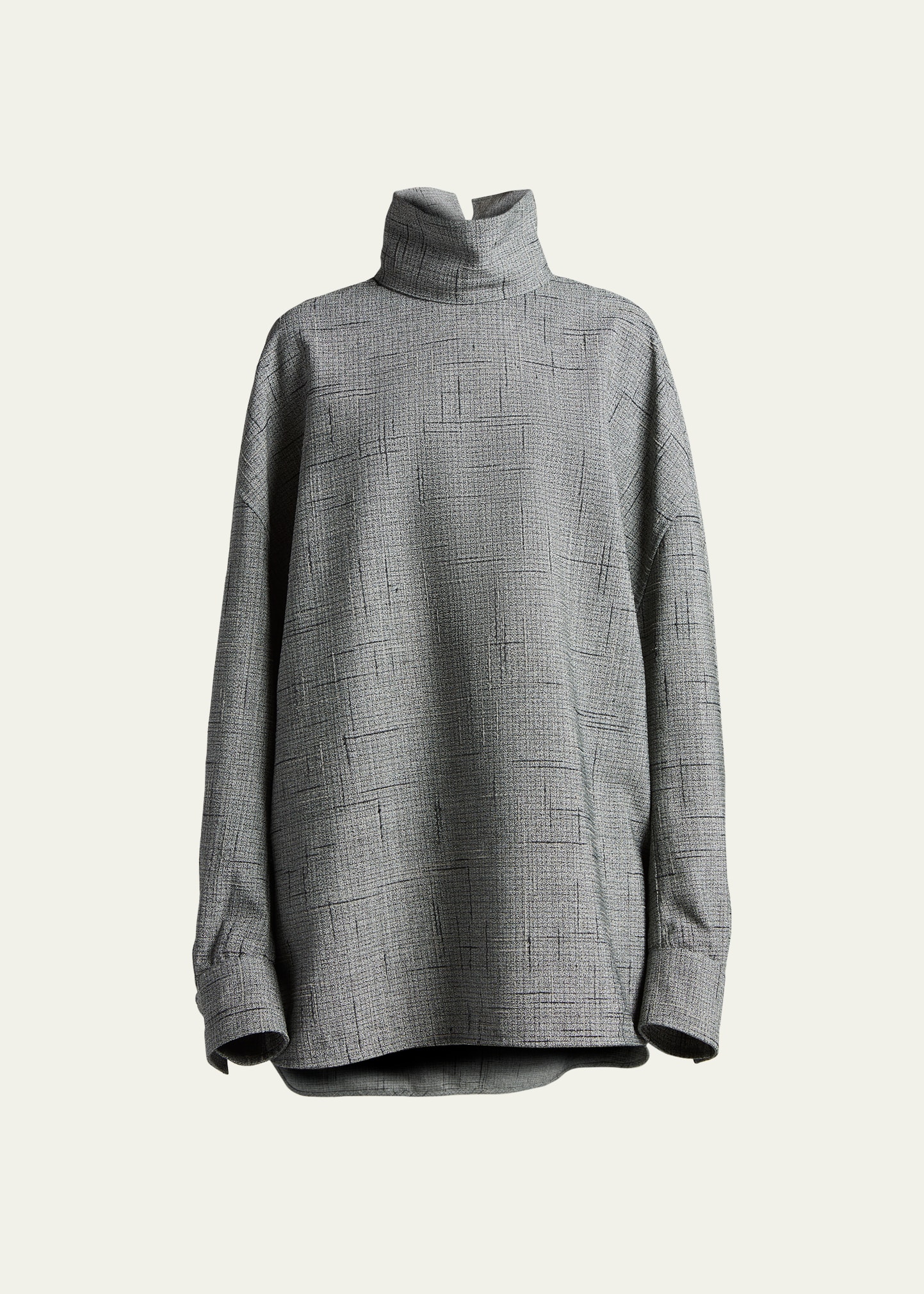 Bottega Veneta Turtleneck 3d Crisscross Plaid Jacquard Oversized Shirt In Grey