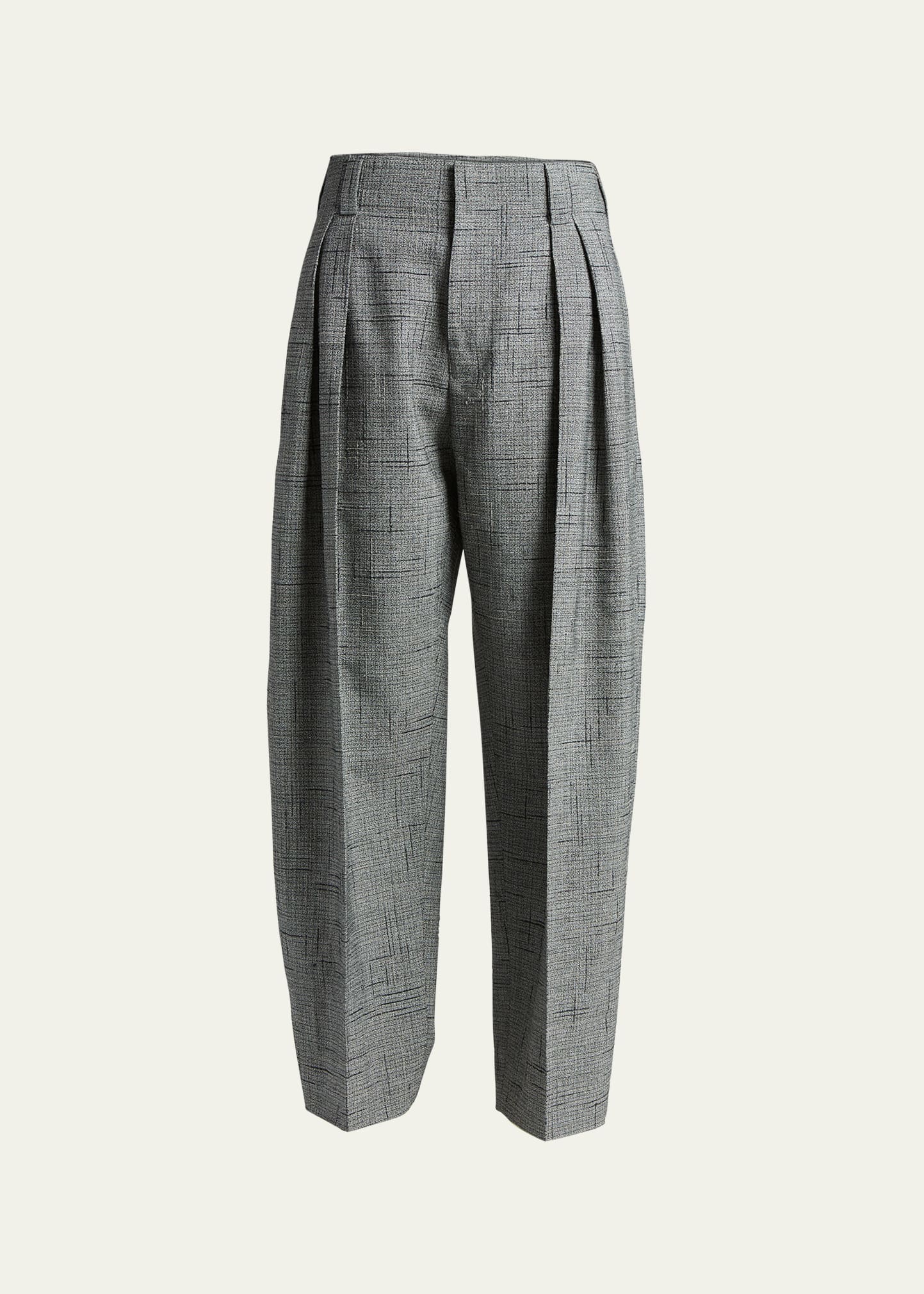 Shop Bottega Veneta 3d Crisscross Jacquard Double-pleated Wide-leg Trousers In Grey