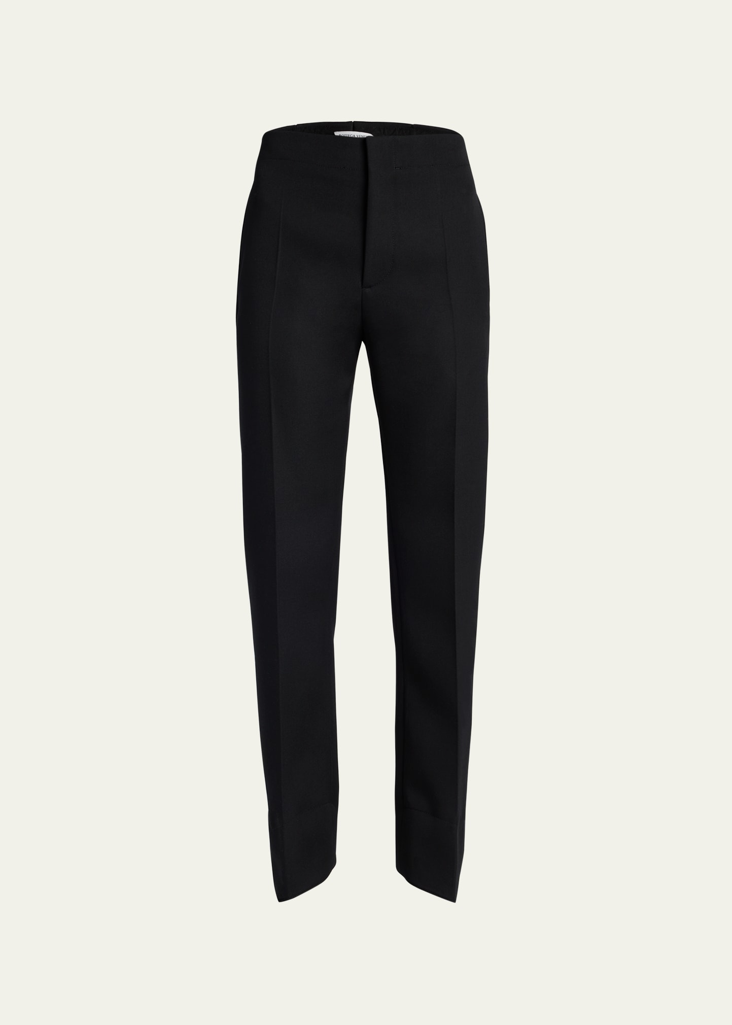 Shop Bottega Veneta Curved-shape Compact Wool Trousers In Nero