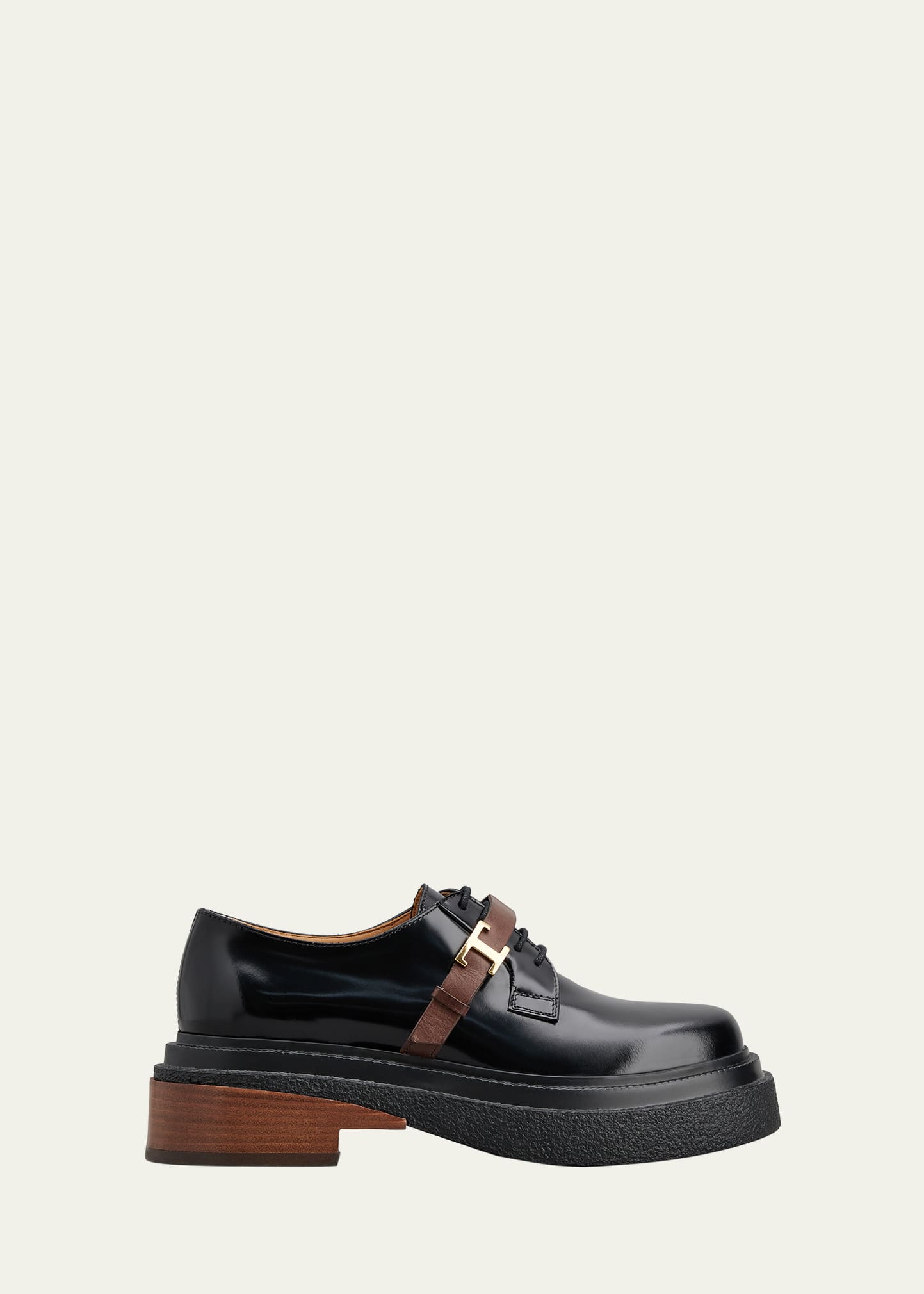 Shop Tod's Gommini Leather Medallion Strap Derby Loafers In Nero Castagna