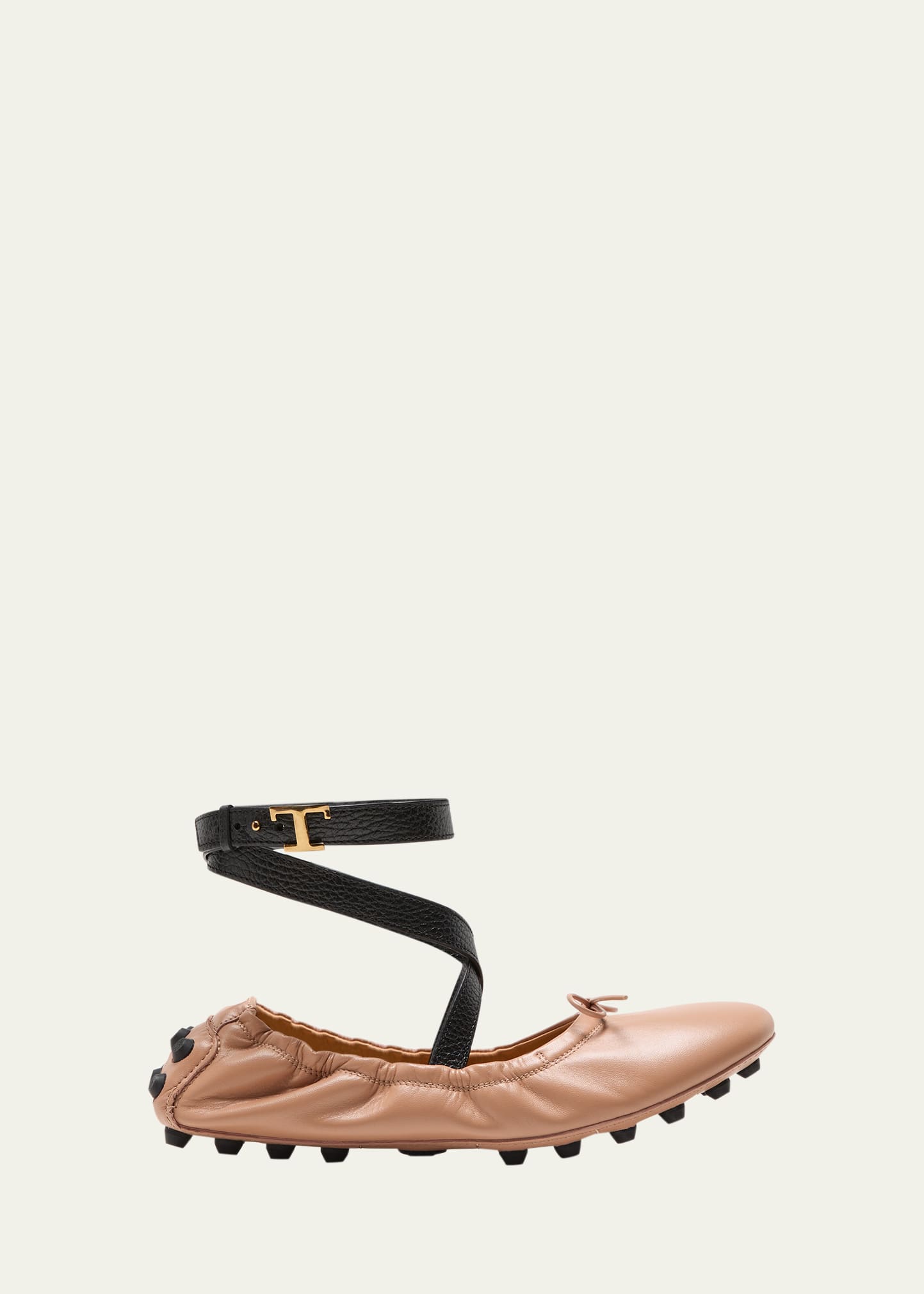 Tod's Gommini Bicolor Ankle-strap Ballerina Flats In Rosa Primer