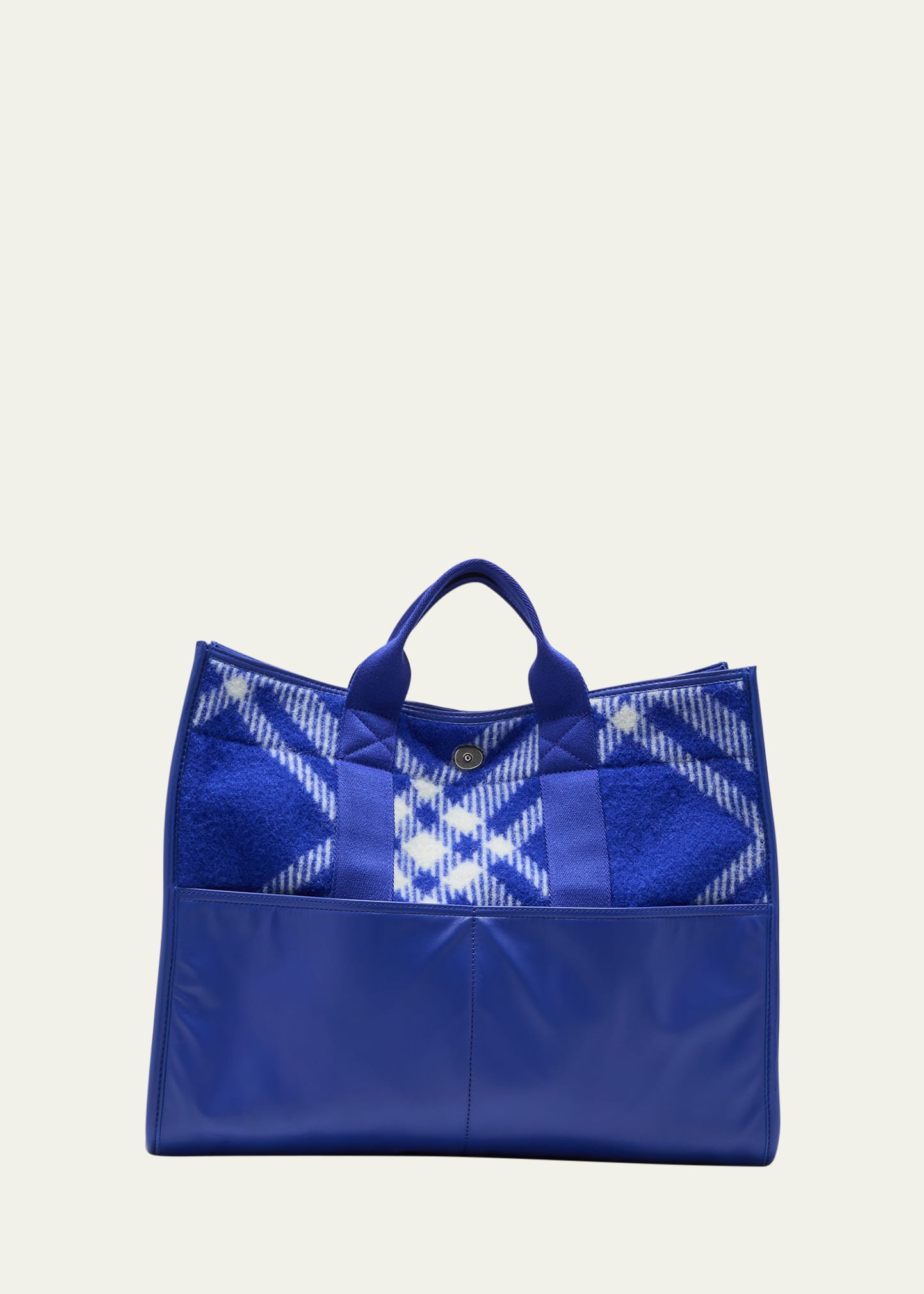 Shop Burberry Men's Check Wool And Leather Shopper Tote Bag In Knight