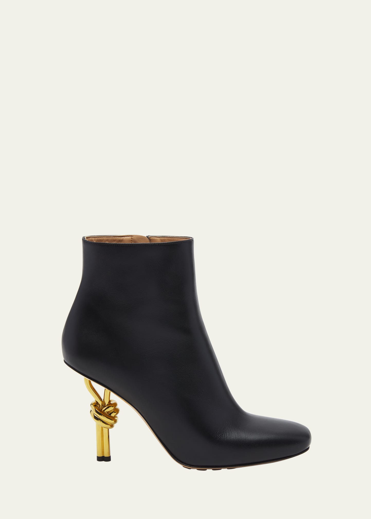 Leather Knot-Heel Ankle Boots