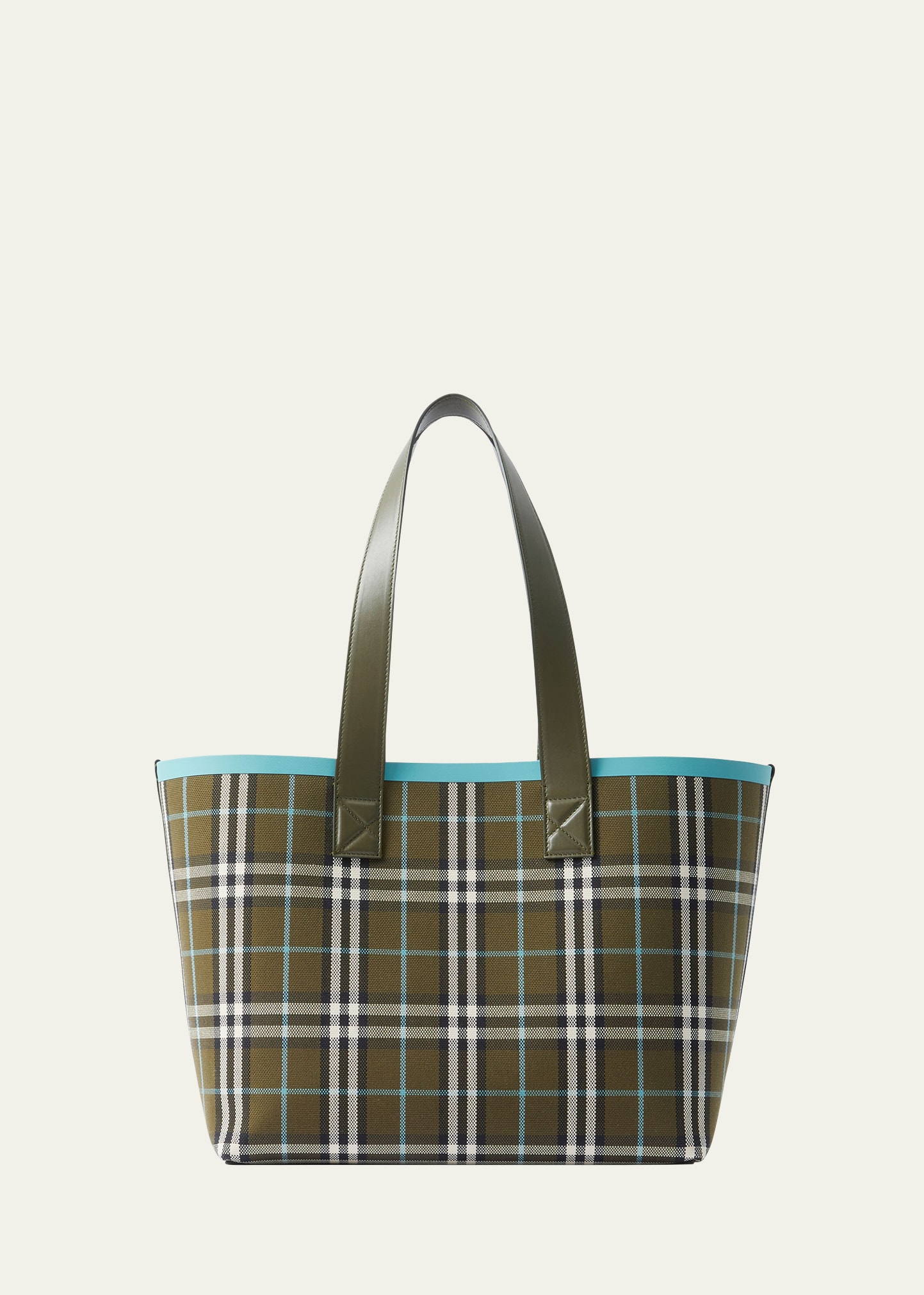 Shop Burberry London Check Canvas Tote Bag In Olive Green