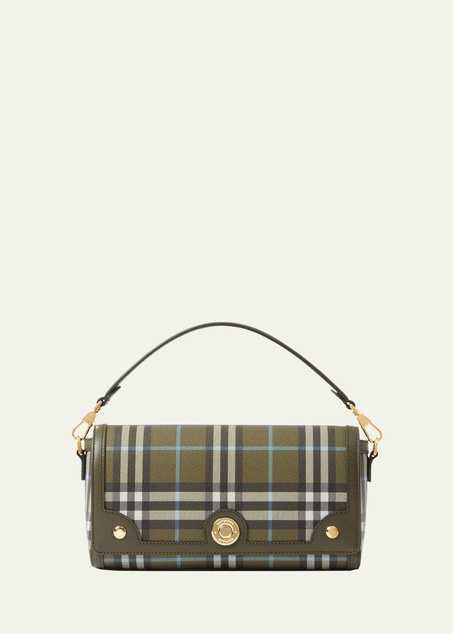Shop Burberry Note Small Check Crossbody Bag In Olive Green