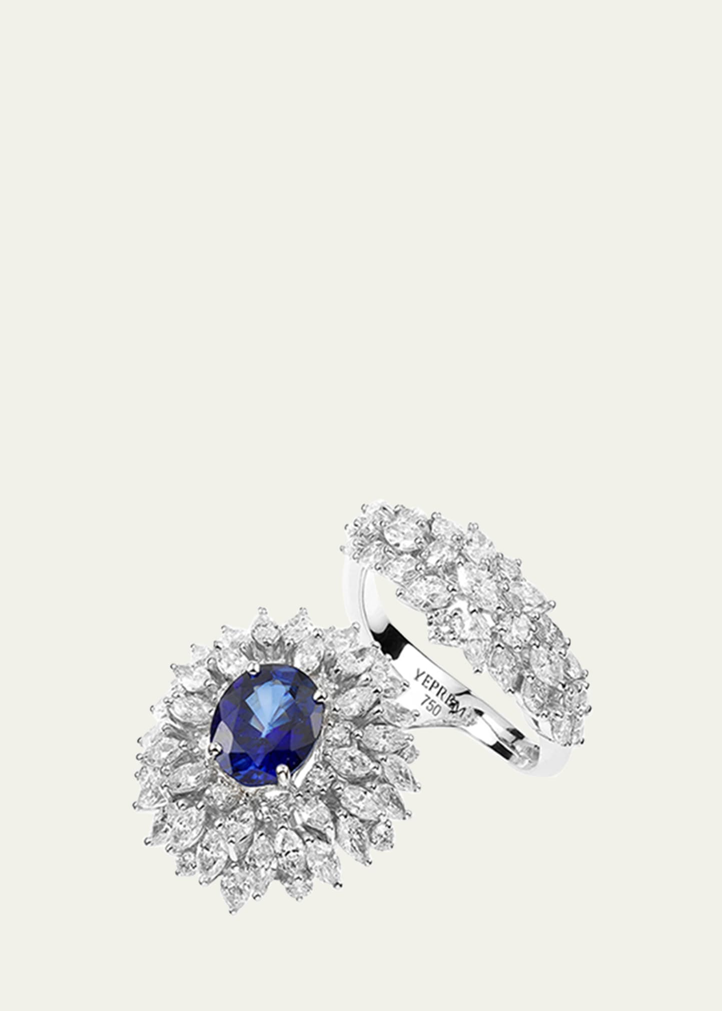 Yeprem 18k White Gold Ring With Diamonds And Sapphire