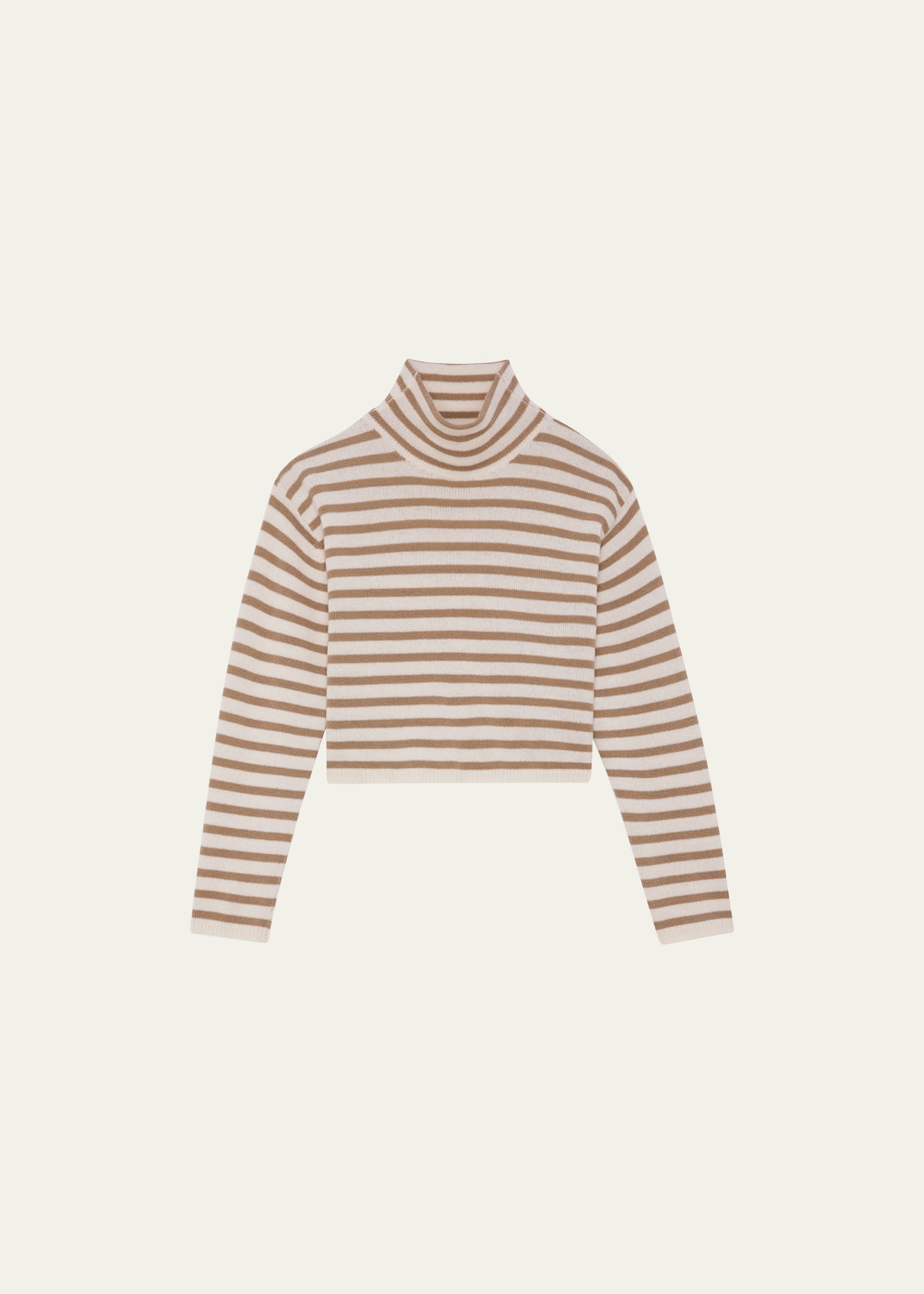 Theory Cropped Turtleneck Striped Sweater In Ivoryplmn