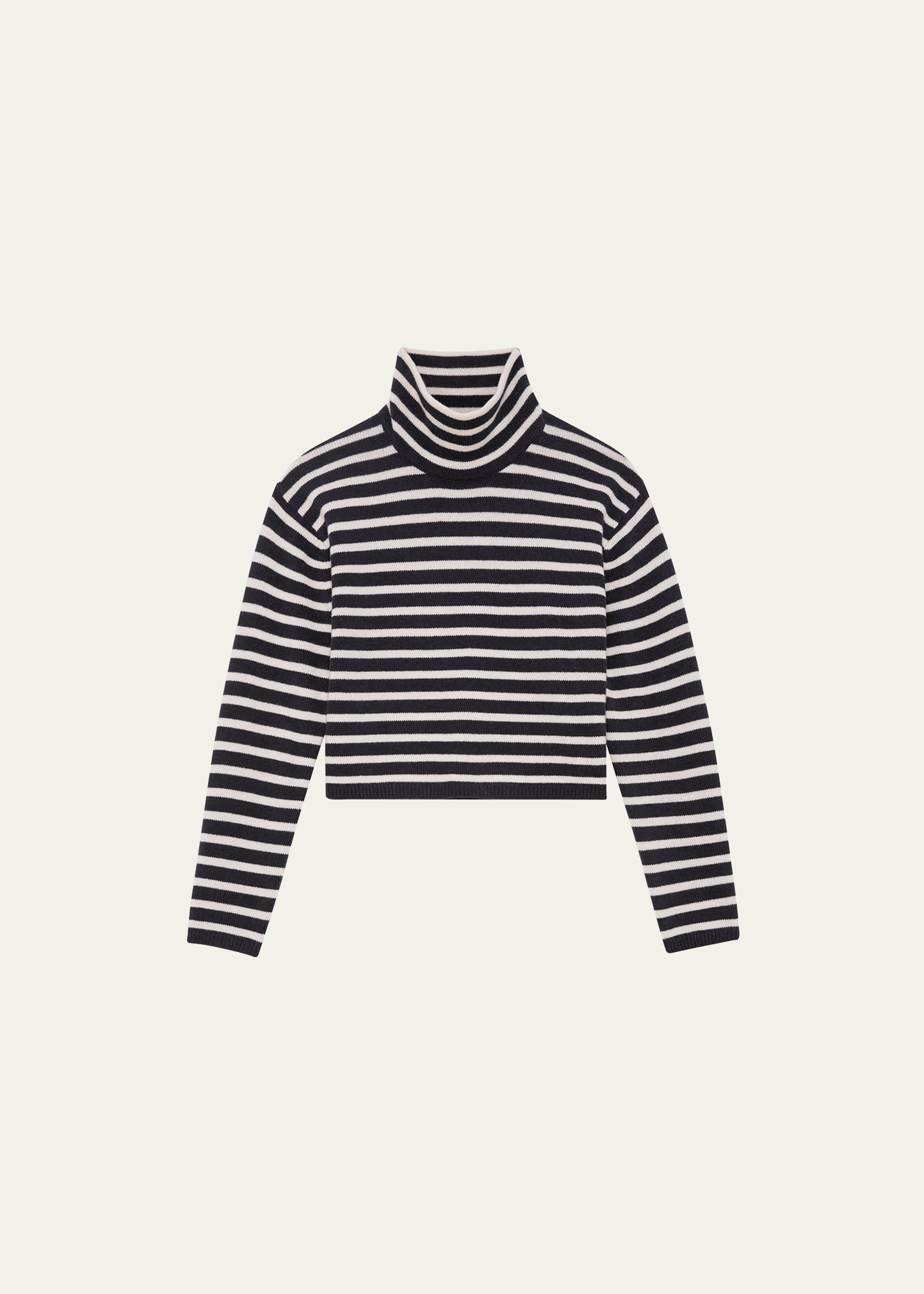 Theory Cropped Turtleneck Striped Sweater In Dark Navy/ivory