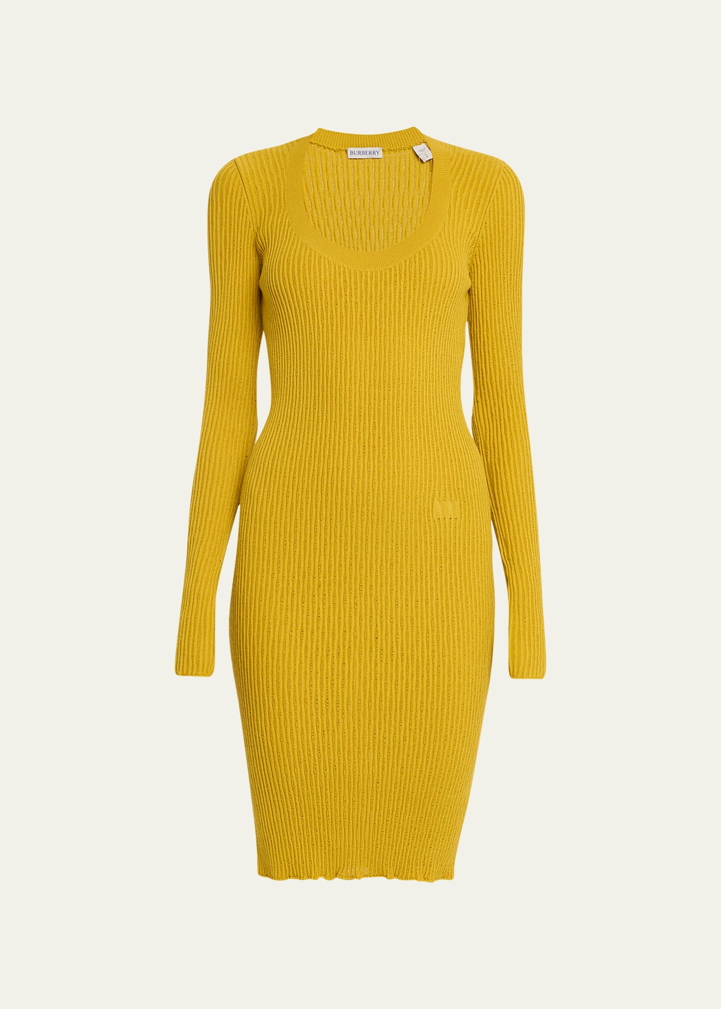 Shop Burberry Wool Rib-knit Long-sleeve Dress In Pear