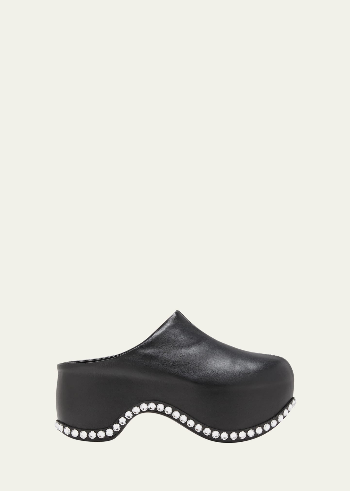 Shop Area X Sergio Rossi Leather Crystal Slide Clogs In Nero Crystal 1000