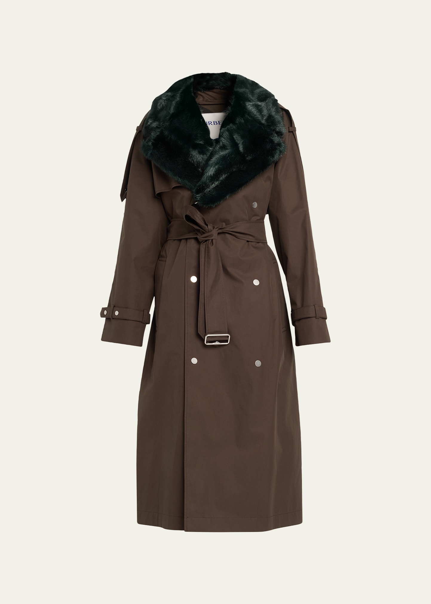 Burberry Kennington Trench Coat With Faux Fur Collar In Otter