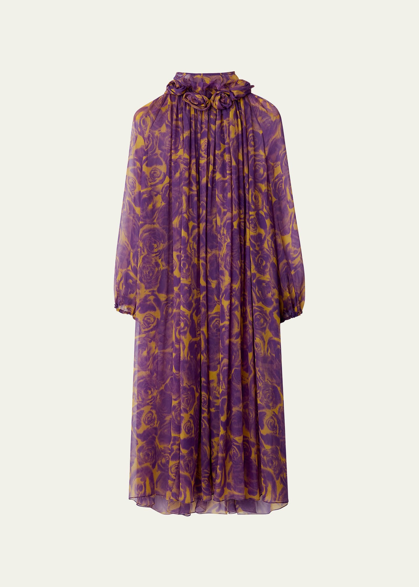 Shop Burberry Chiffon Midi Dress With Floral Applique Detail In Pear Ip Pattern