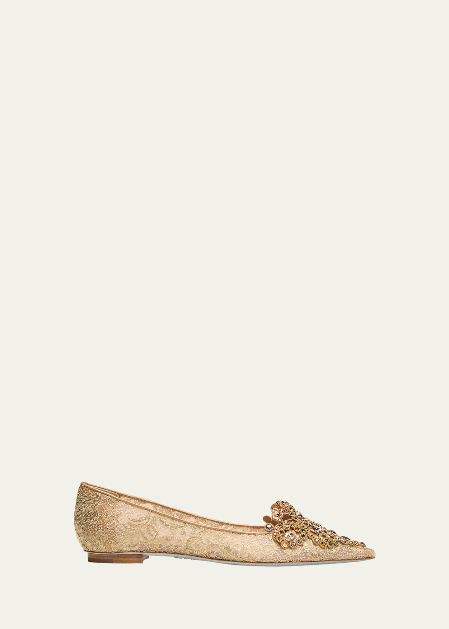 René Caovilla Crystal Embroidered Mesh Ballerina Flats In Gold