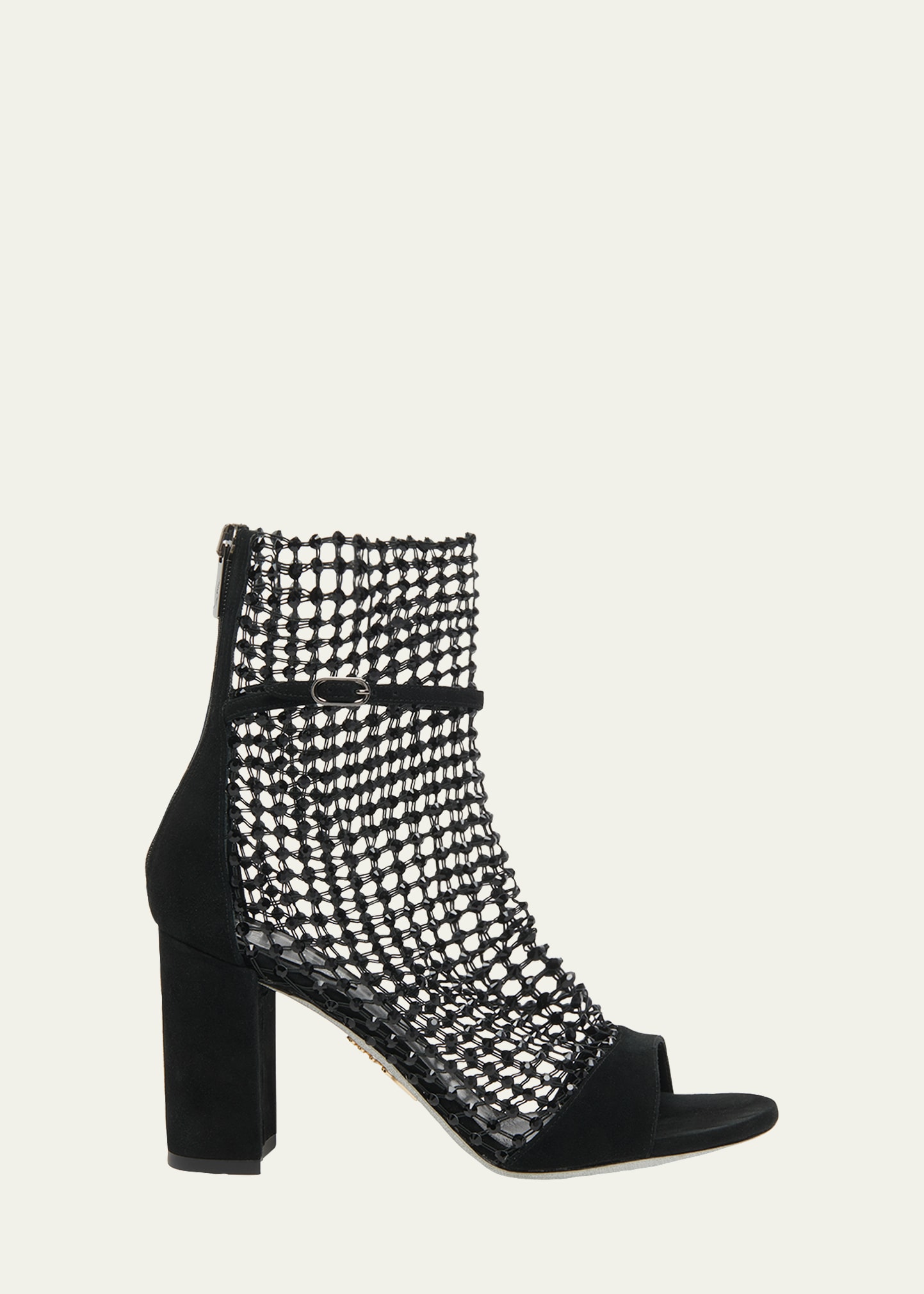 Shop René Caovilla Galaxia Crystal Net Block-heel Sandals In Black