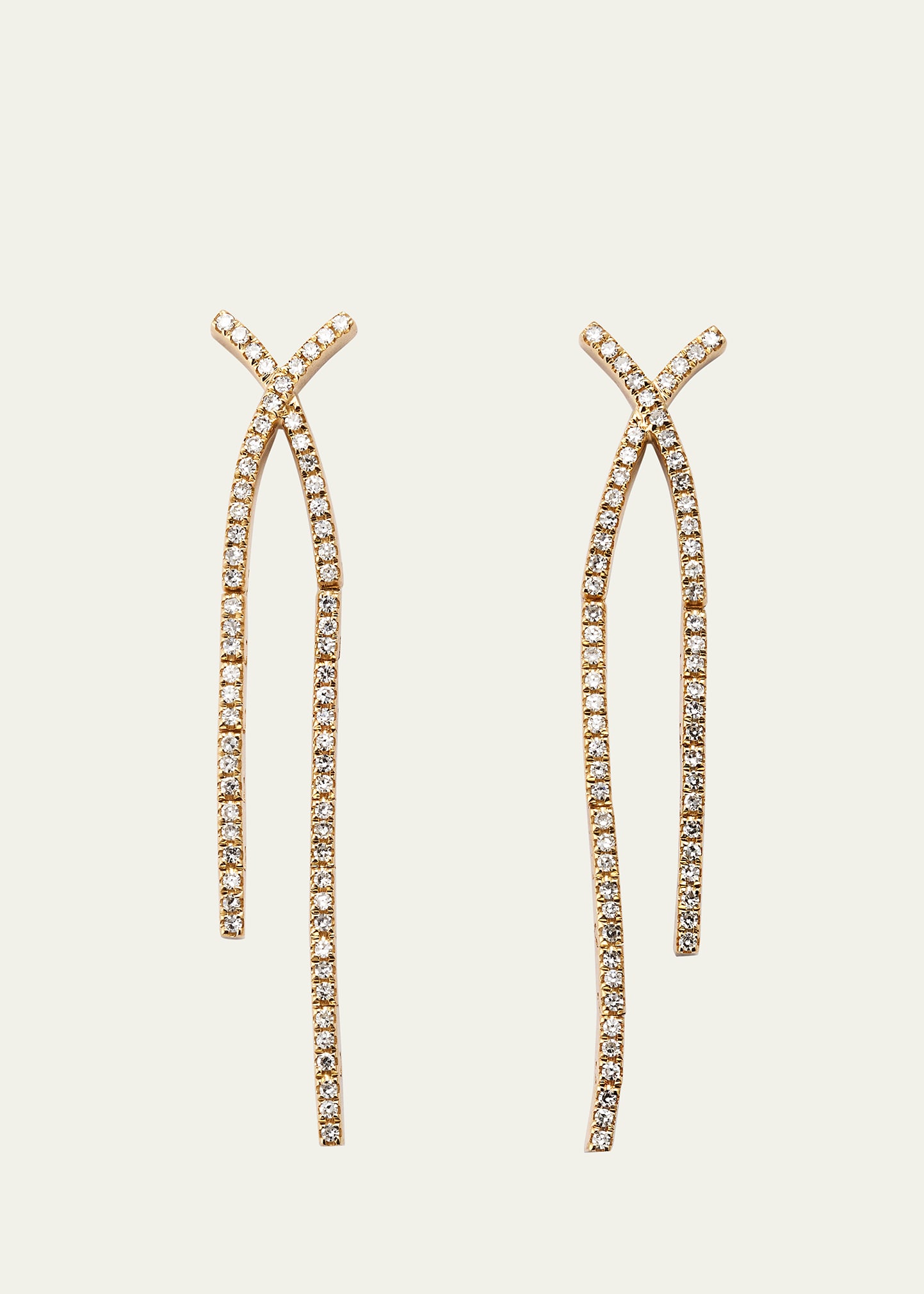 14K Yellow Gold Diamond Criss Cross Drop Earrings