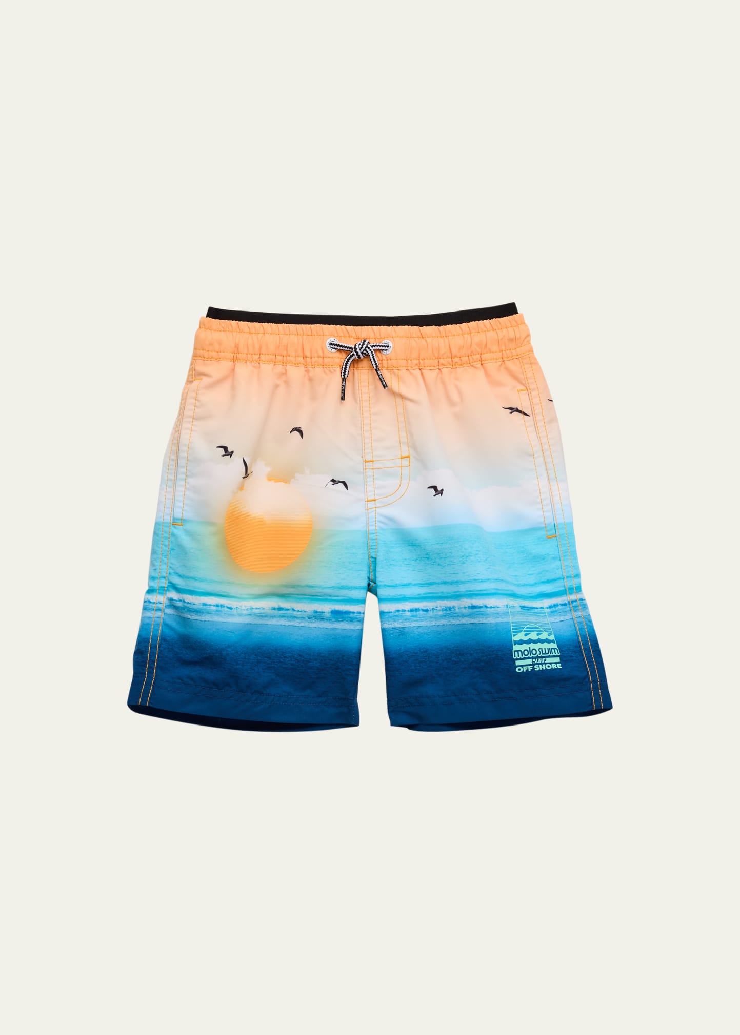 Shop Molo Boy's Neal Graphic Swim Shorts In Sunset Beach