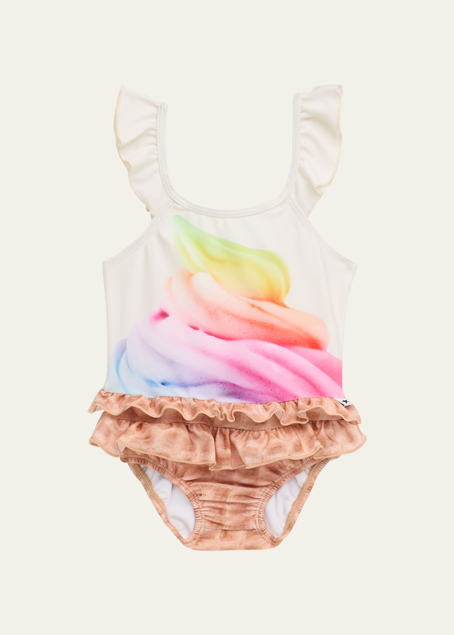 Molo Kids' Girl's Nalani Happy Face-print Swimsuit In Rainbow Softice