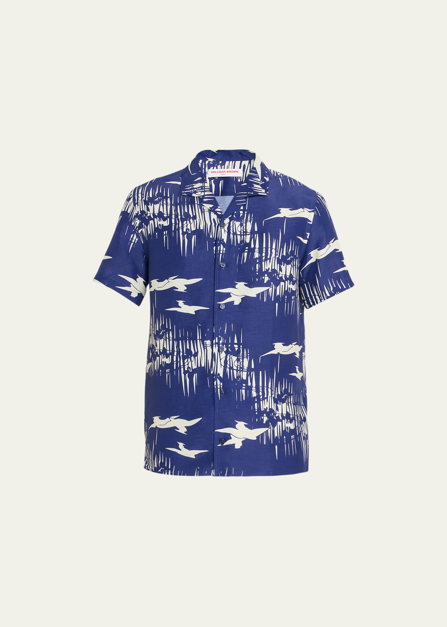 Shop Orlebar Brown Men's Hibbert Living Dream Camp Shirt In Mid Navy/sea Mist
