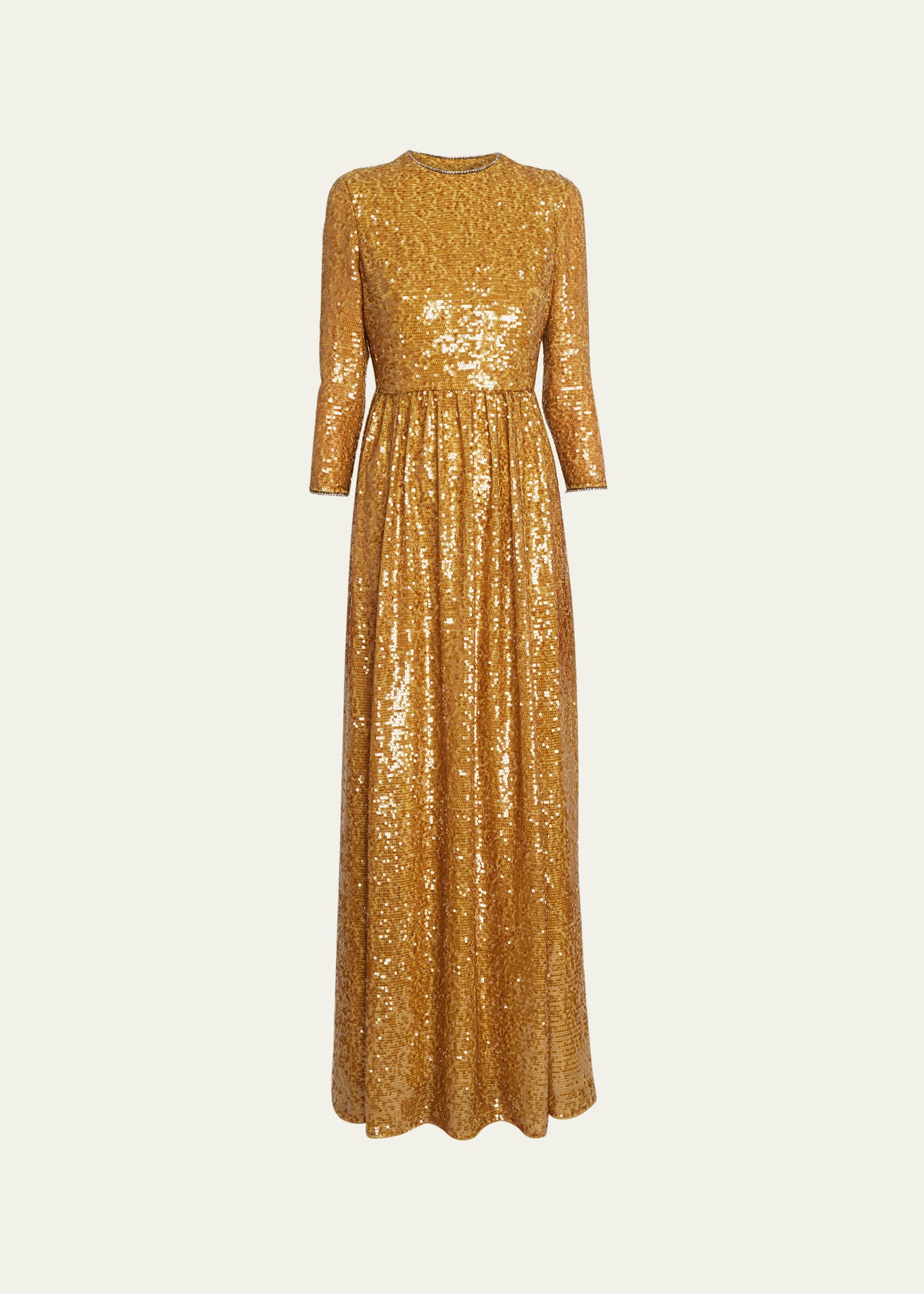 Erdem Sequin-embellished Three-quarter Sleeve Gown In Gold