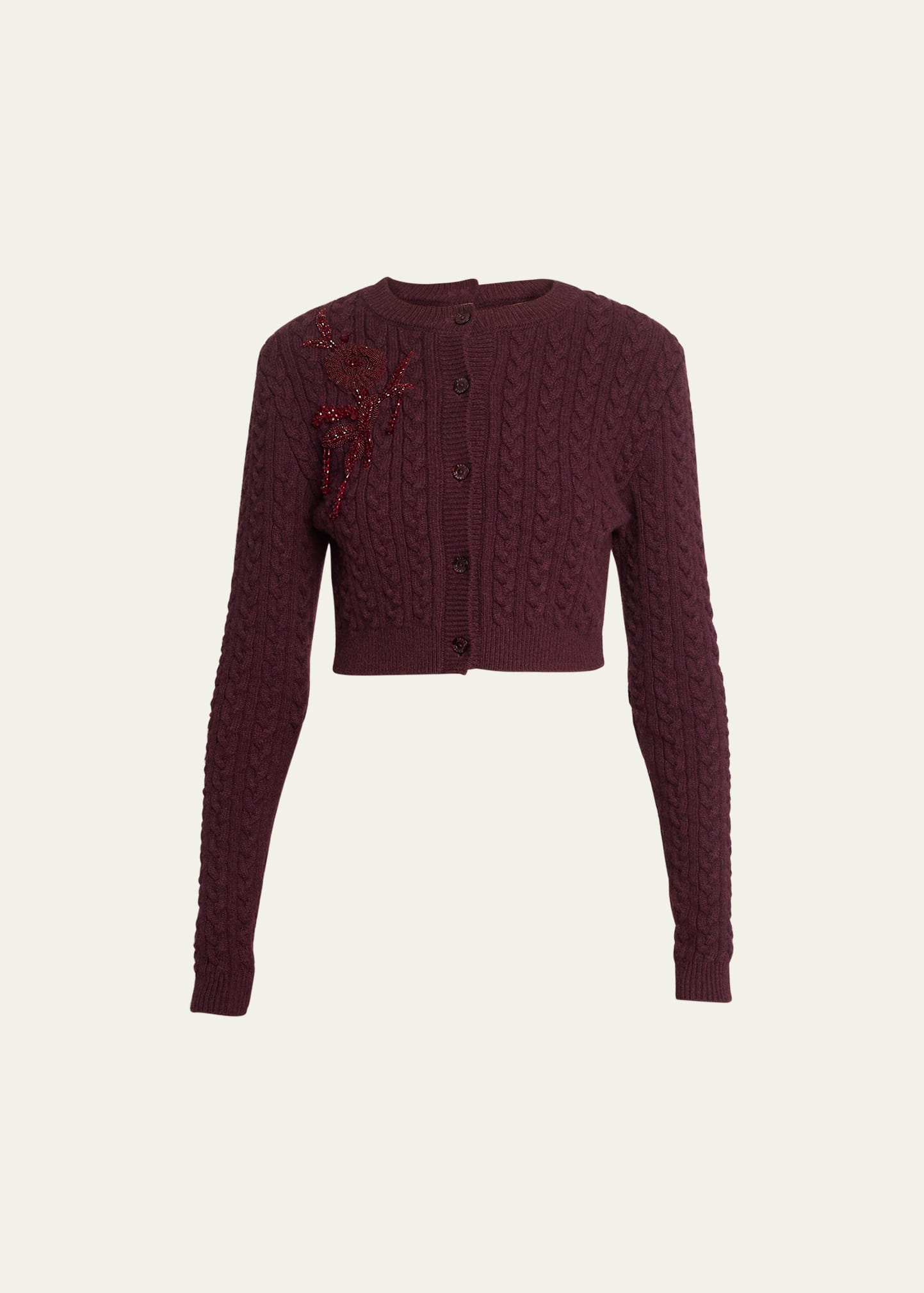 Erdem Terra Cropped Cable Knit Cardigan In Burgundy