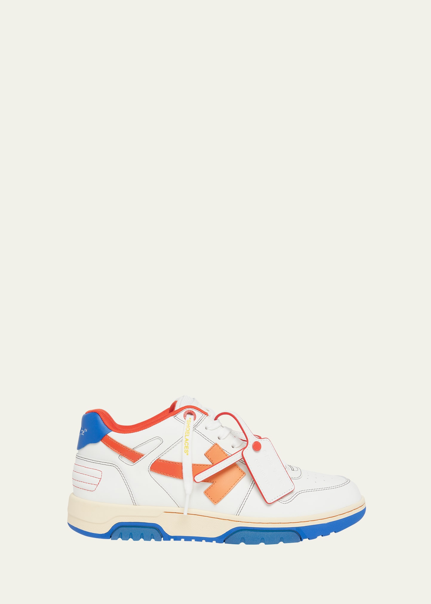 Shop Off-white Men's Out Of Office Leather Arrow Sneakers In White Red