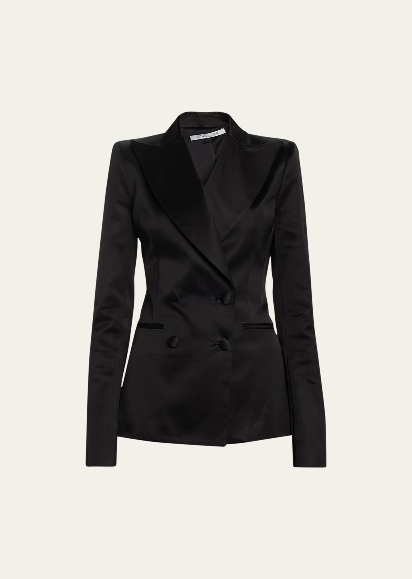 Laquan Smith Double-breasted Satin Suiting Jacket In Black