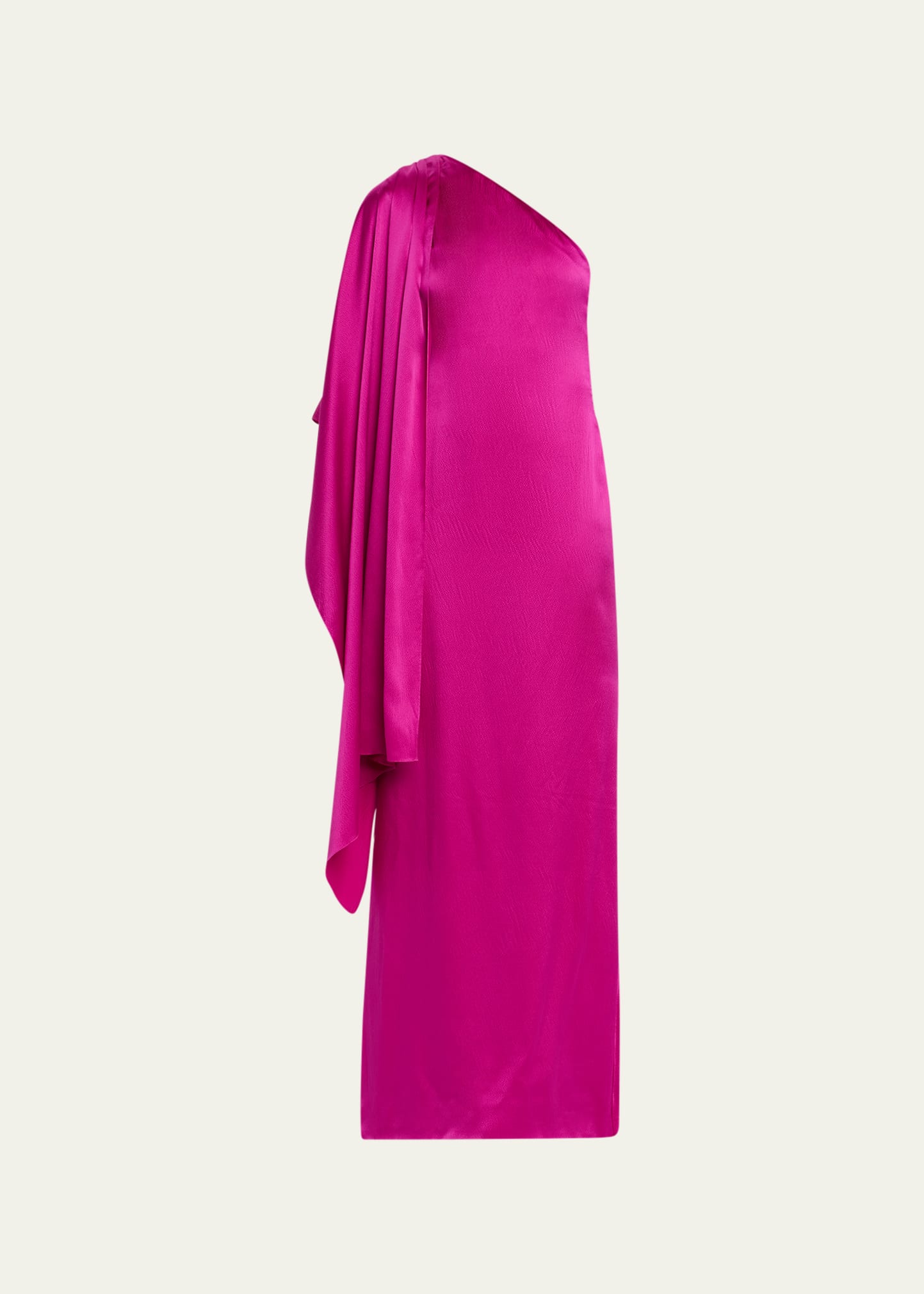 Prabal Gurung One-shoulder Draped Sleeve Silk Gown In Fuchsia