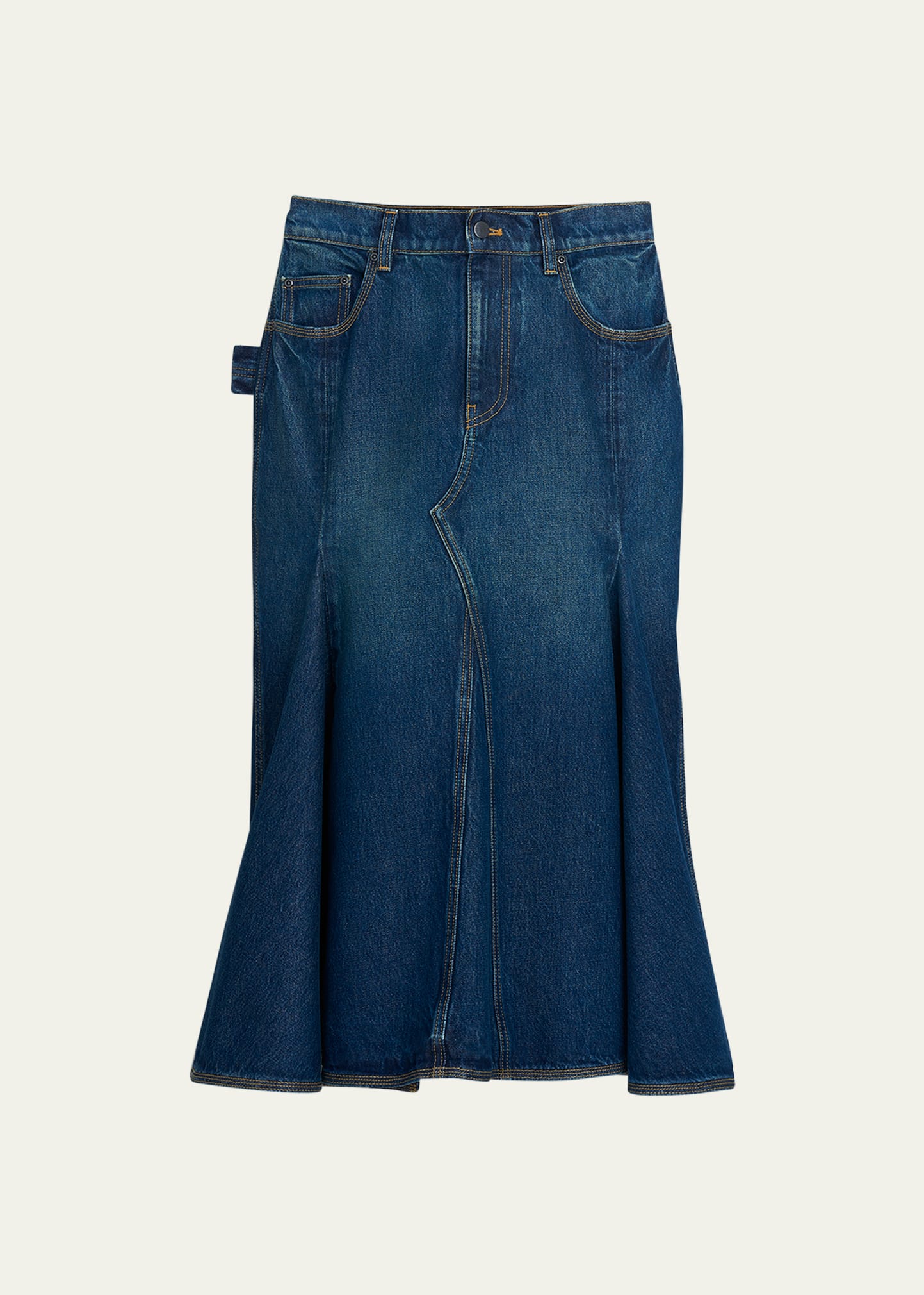 MARC JACOBS PANELED DENIM MIDI SKIRT WITH PLEATING