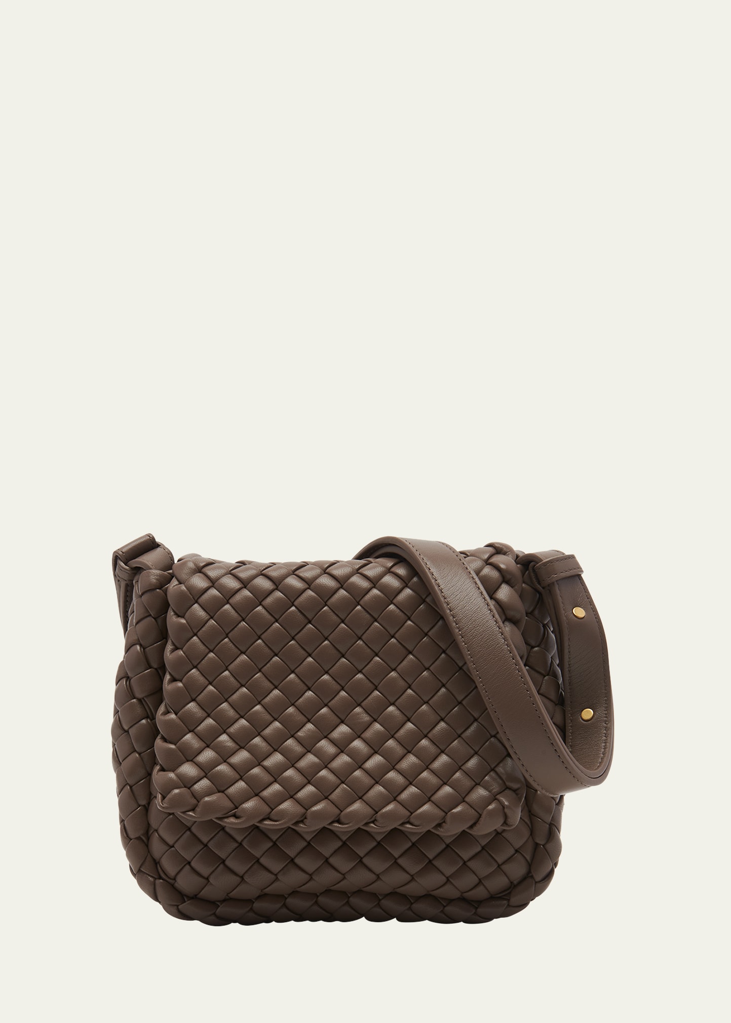 Bottega Veneta Cobble Intrecciato-leather Shoulder Bag In Taupe Grey-gold