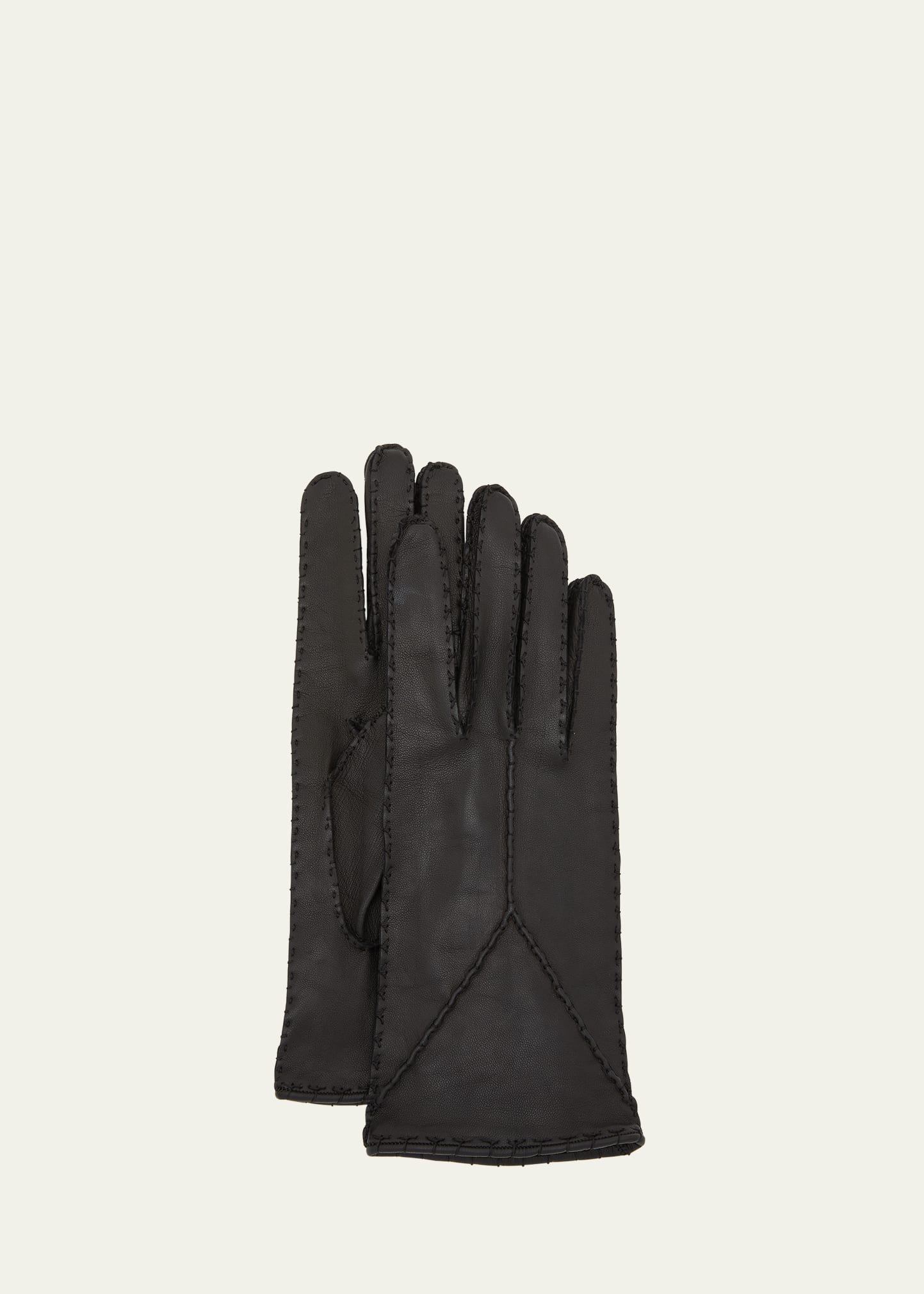 Saint Laurent Stitched Leather Gloves In 1000 Nero