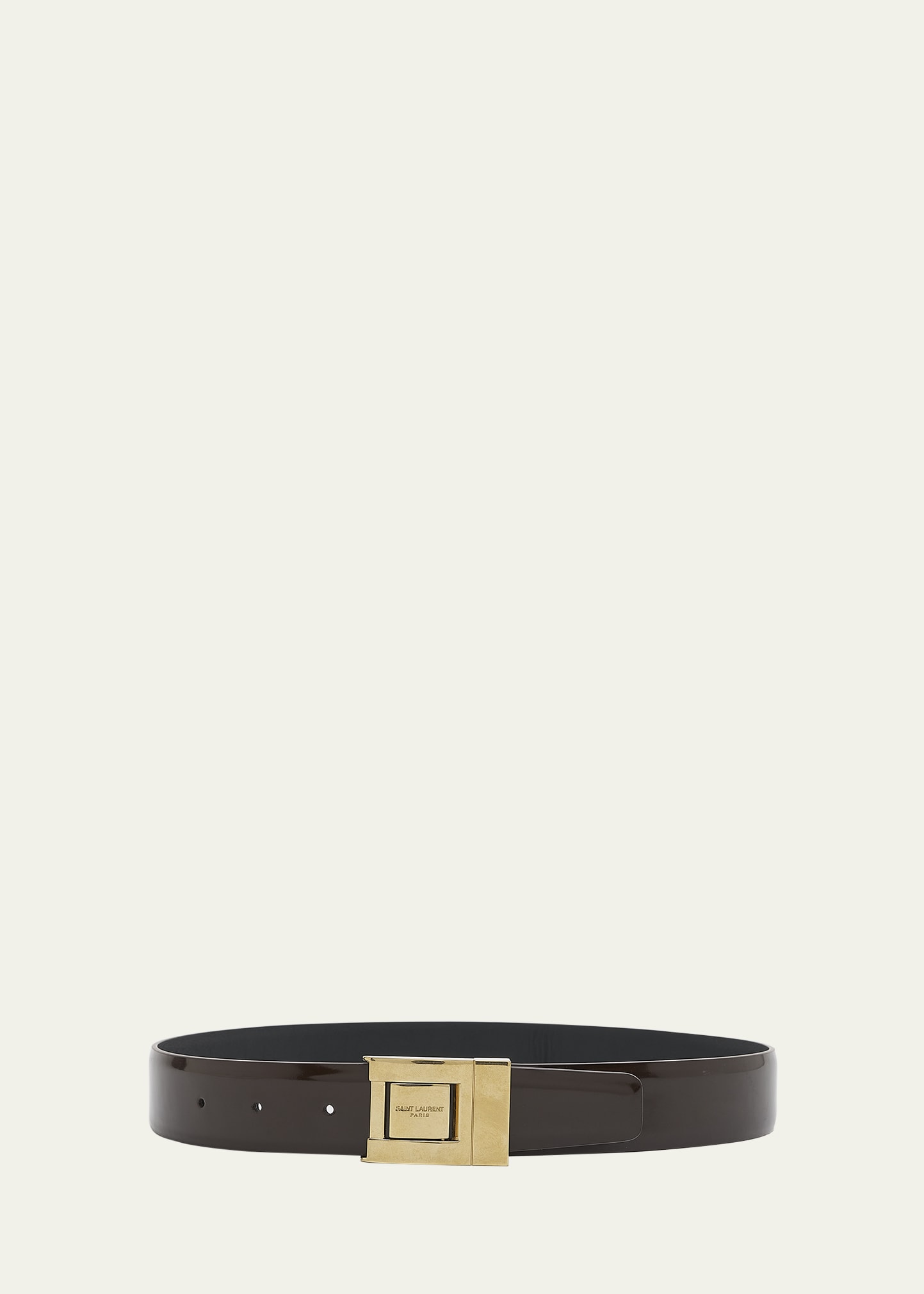 Saint Laurent Box Laque Ysl Leather Belt, Cream / Bronze, Women's, 36in / 90cm, Belts Leather Belts