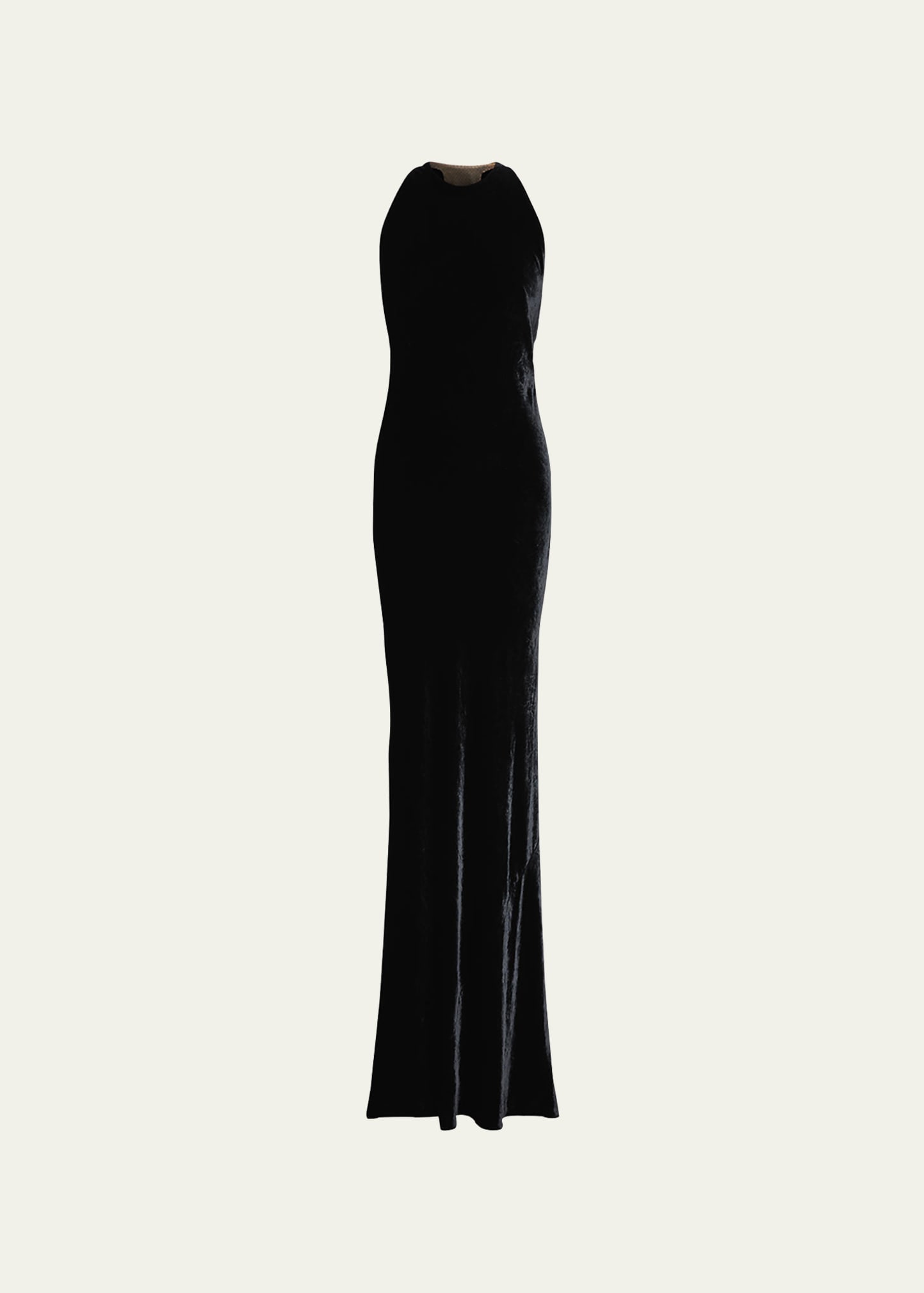 Shop Ralph Lauren Nadege Strass Mesh-back Velvet Gown In Black