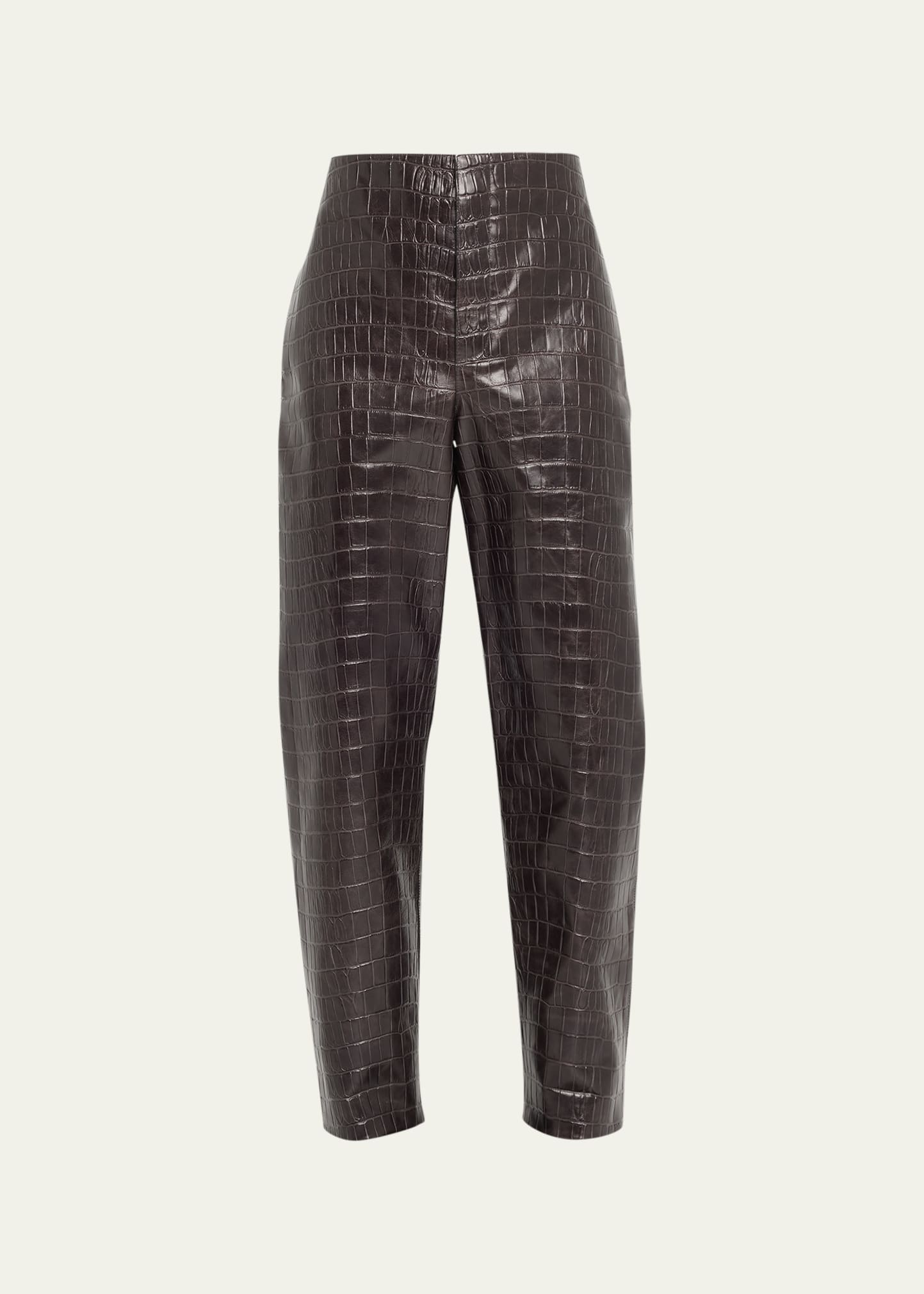Bottega Veneta Men's Crocodile-effect Leather Trousers In Stucco