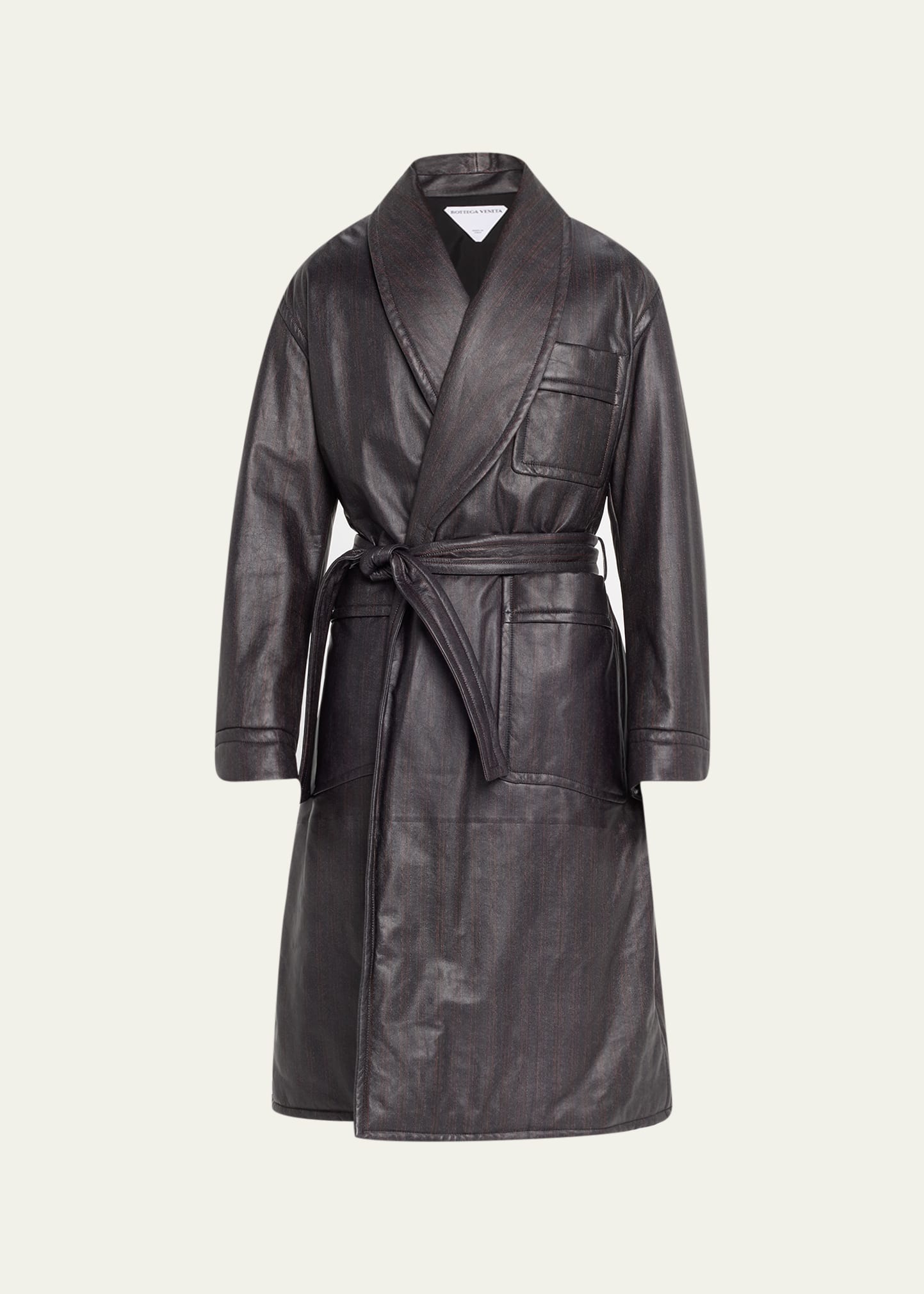 Bottega Veneta Men's Chevron-print Leather Shawl Trench Coat In Multicolor