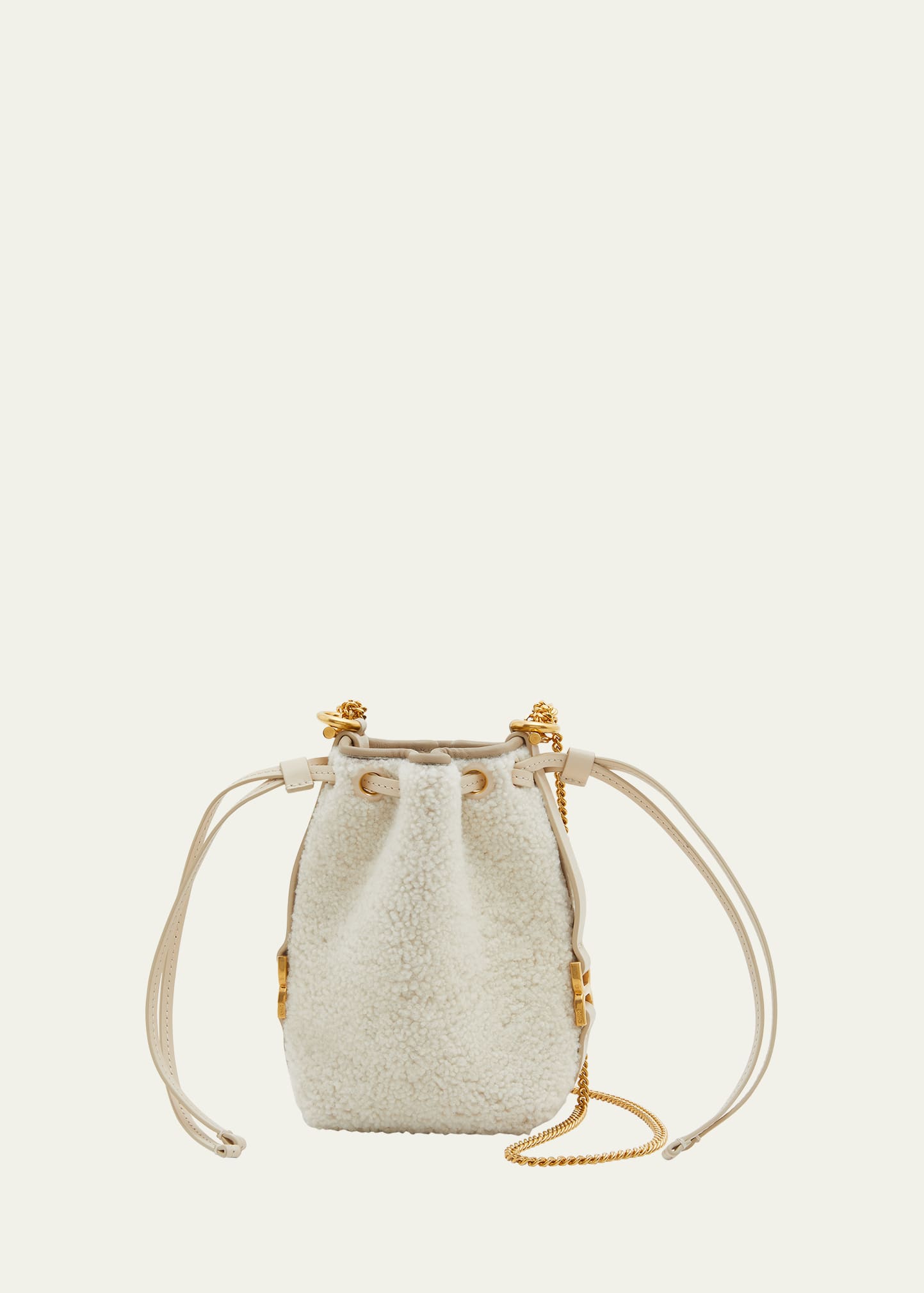 Marcie Micro Bucket Bag in Shearling with Chain Strap