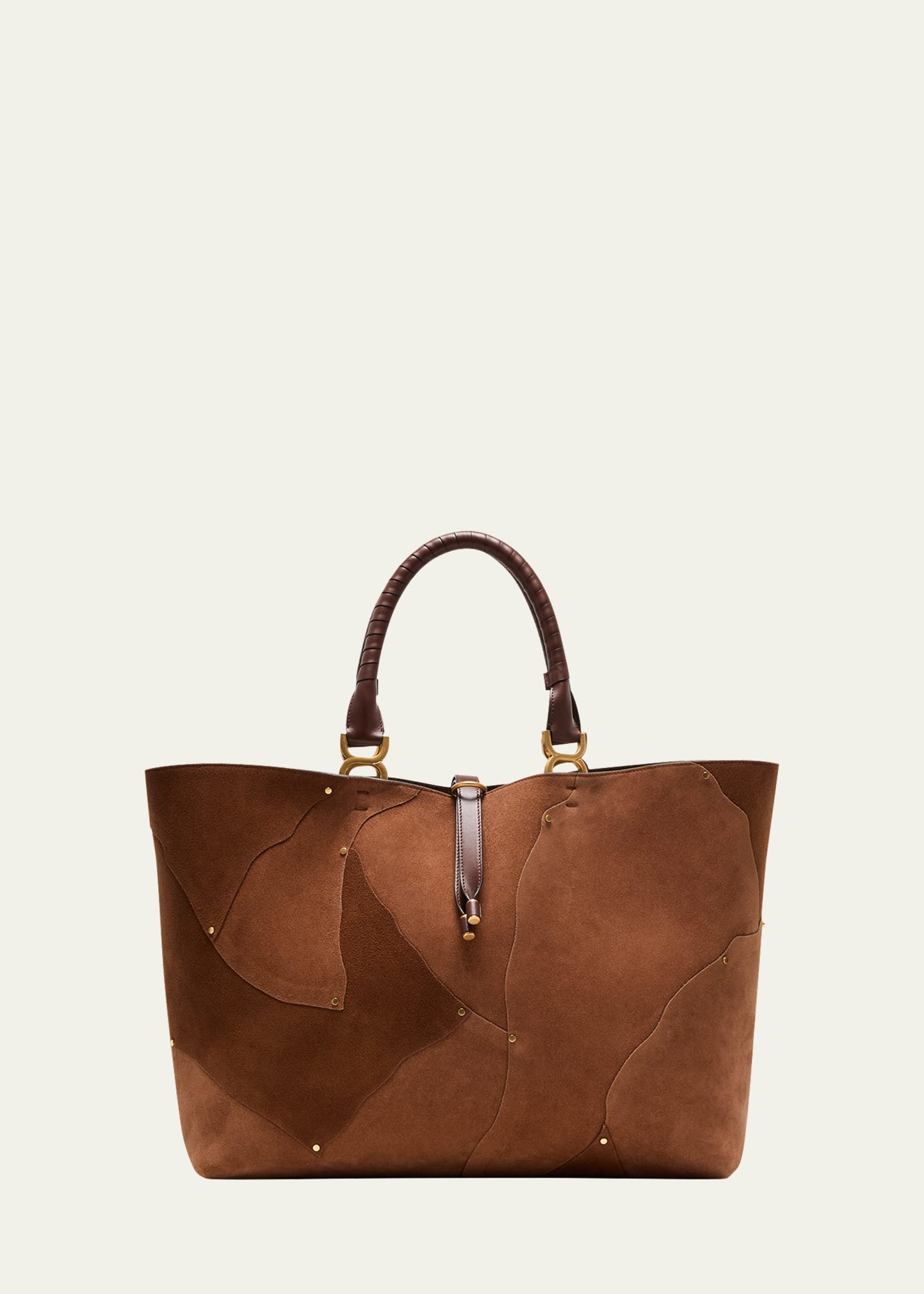 CHLOÉ MARCIE STUD PATCH SUEDE & LEATHER TOTE BAG