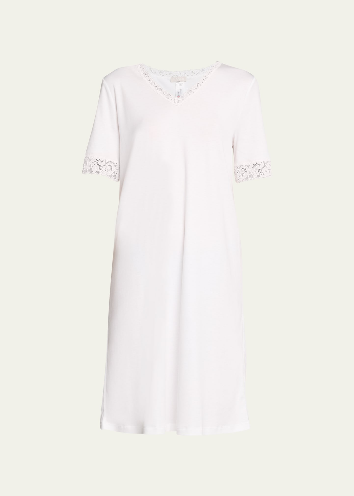 Hanro Moments Short Sleeve Lace Cotton Nightgown In White