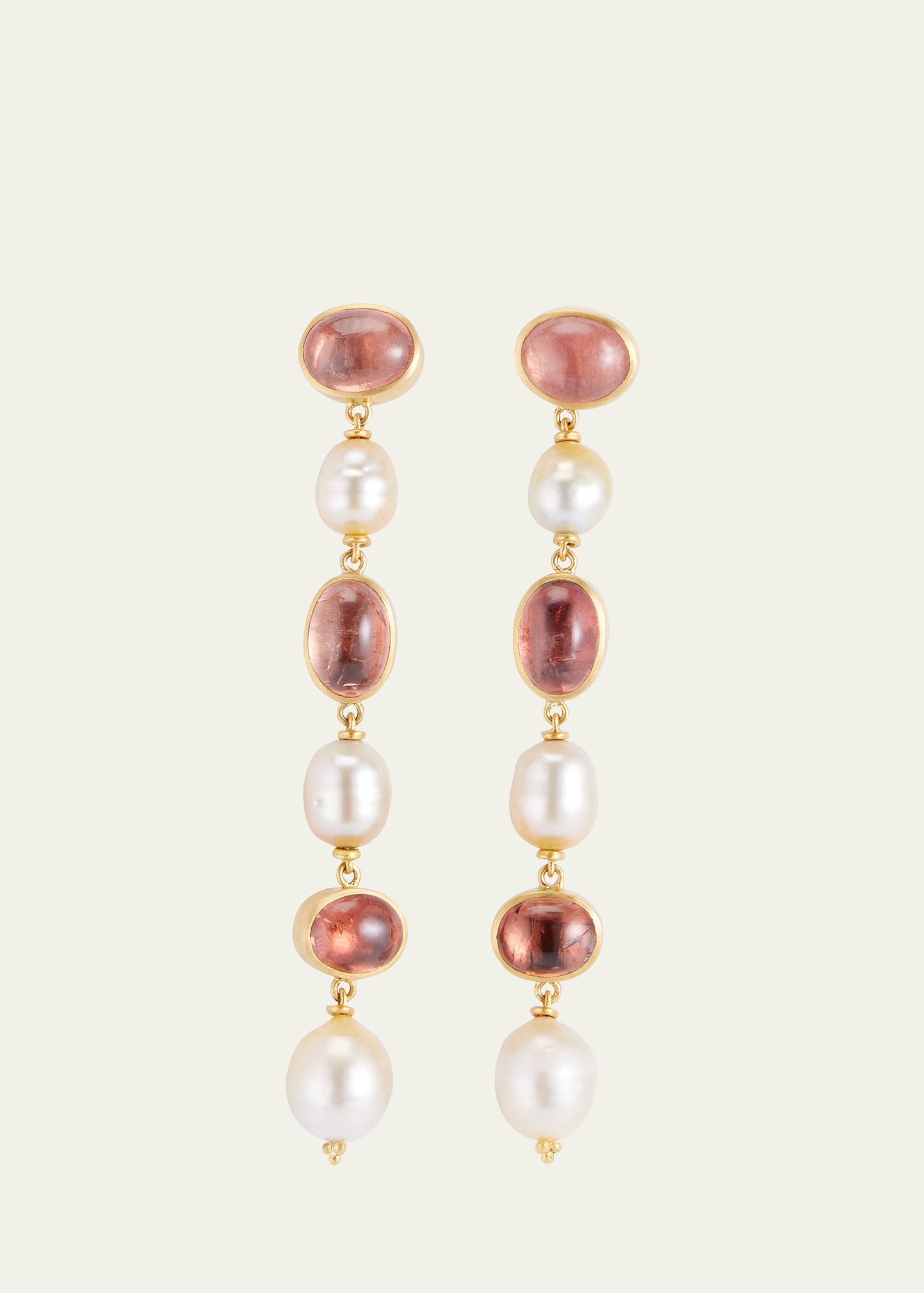 Blush Tourmaline and Golden South Sea Pearl Chime Drop Earrings
