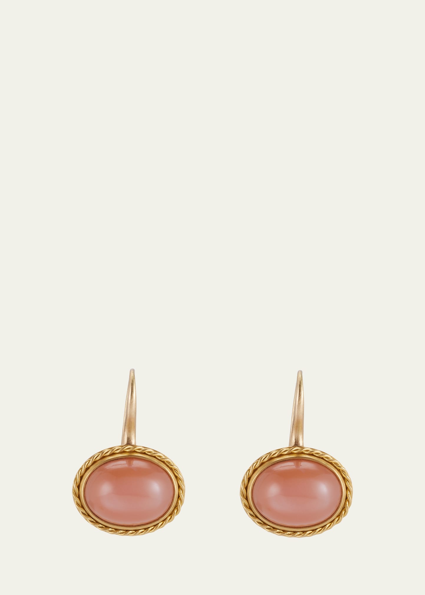 22K Yellow Gold Peach Moonstone Chorda Drop Earrings