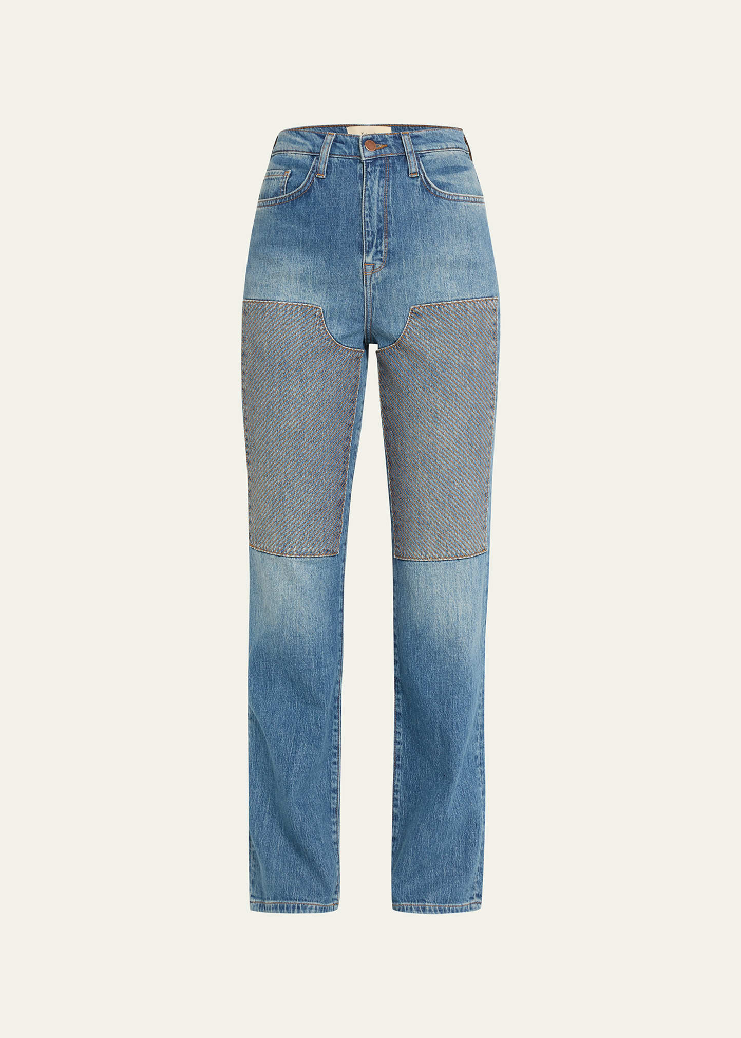 Triarchy Ms.  High Rise Straight-leg Patch Jeans In Classic Indigo